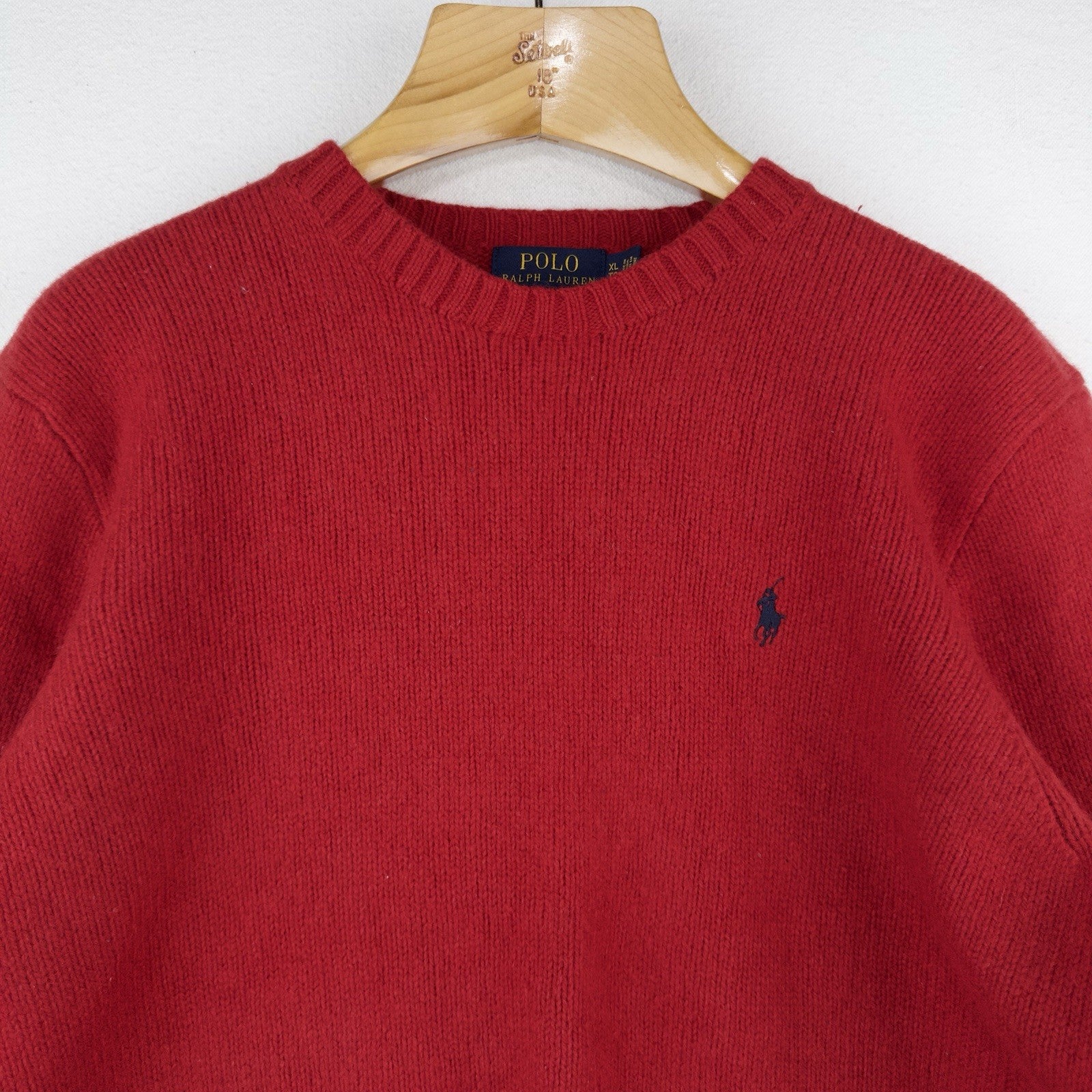 Polo Ralph Lauren Sweater Mens XL Merino Wool Angora Rabbit Hair Red Crew Neck