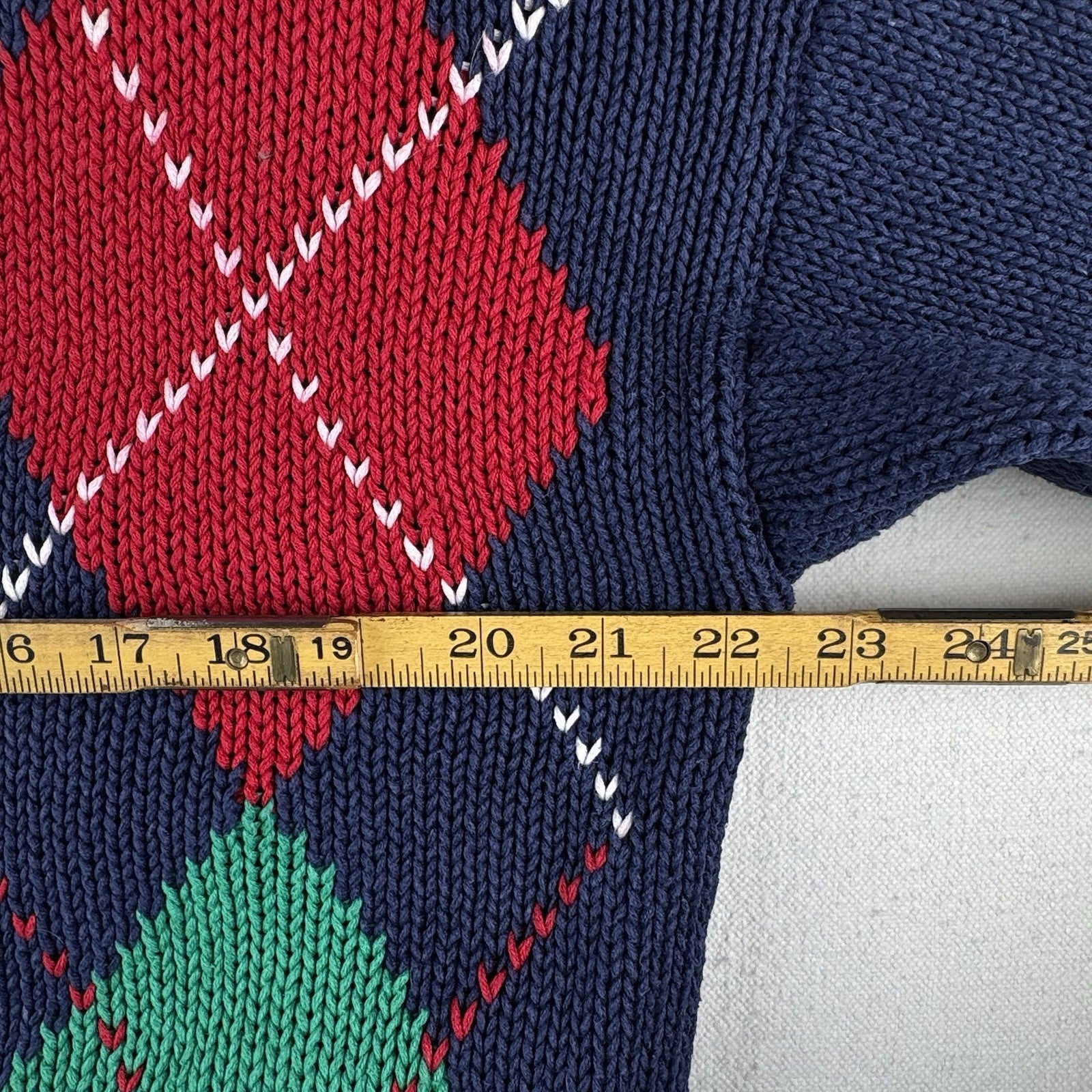 80’s Vintage Argyle Cardigan Sweater Blue Diamond Knit Unisex Medium