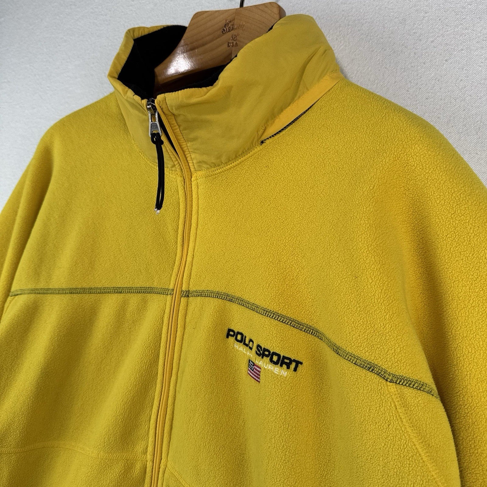 90’s Vtg Polo Sport Ralph Lauren Yellow Fleece Full Zip Jacket Mens XL Hood