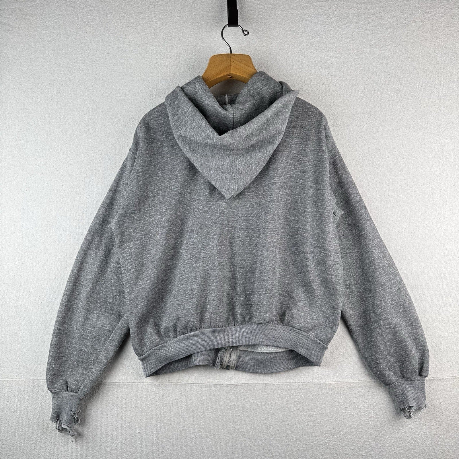 70’s Vintage Heather Gray Mens XL 46-48 Full Zip Hoodie Made In USA *Distressed
