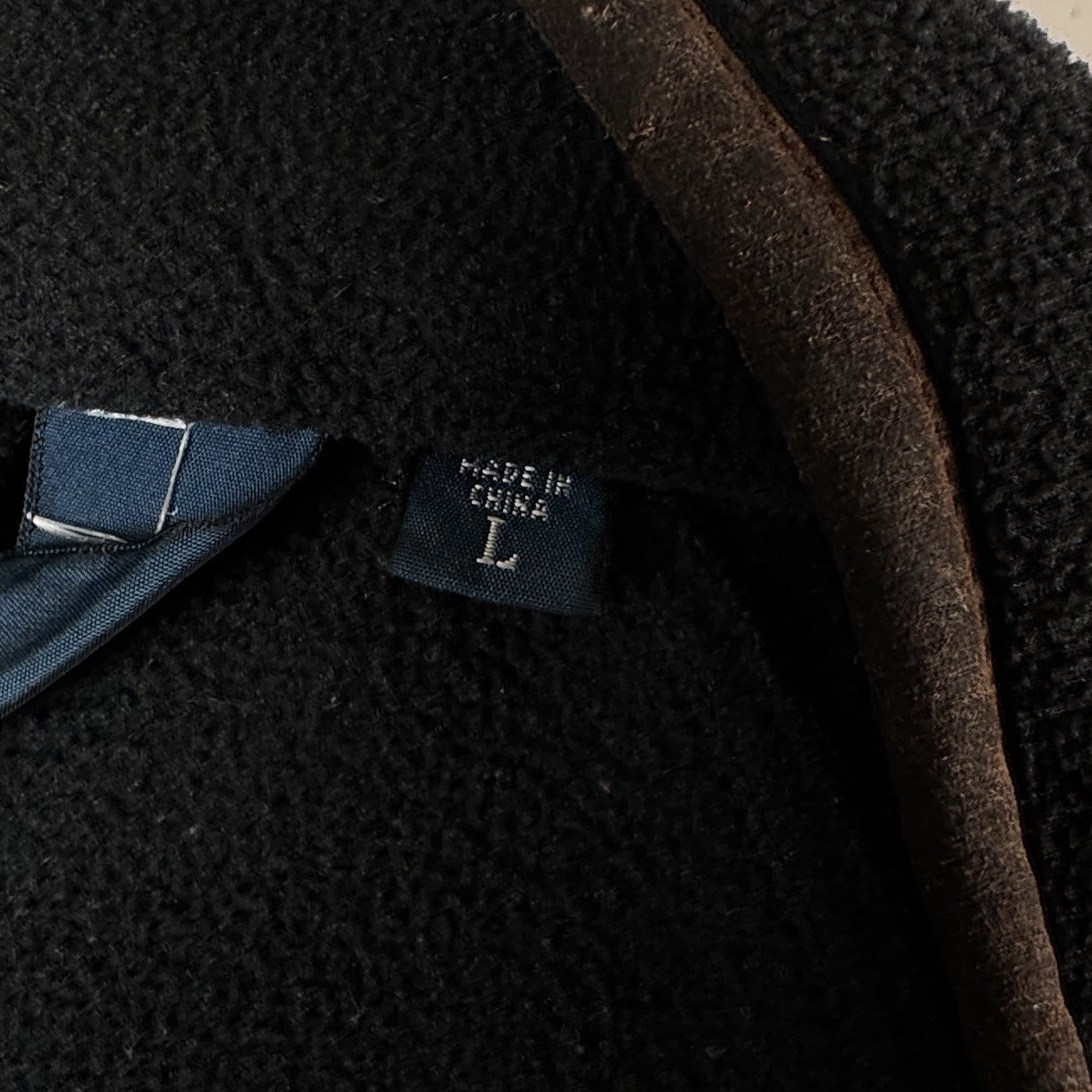 Vintage Polo Ralph Lauren Fleece Leather Trim Men’s Black L Jacket Distressed*