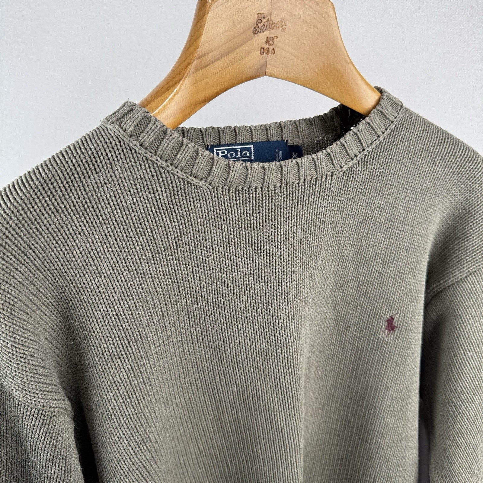 90s Vintage Polo Ralph Lauren Men’s M Olive Marled Knit Sweater 100% Cotton