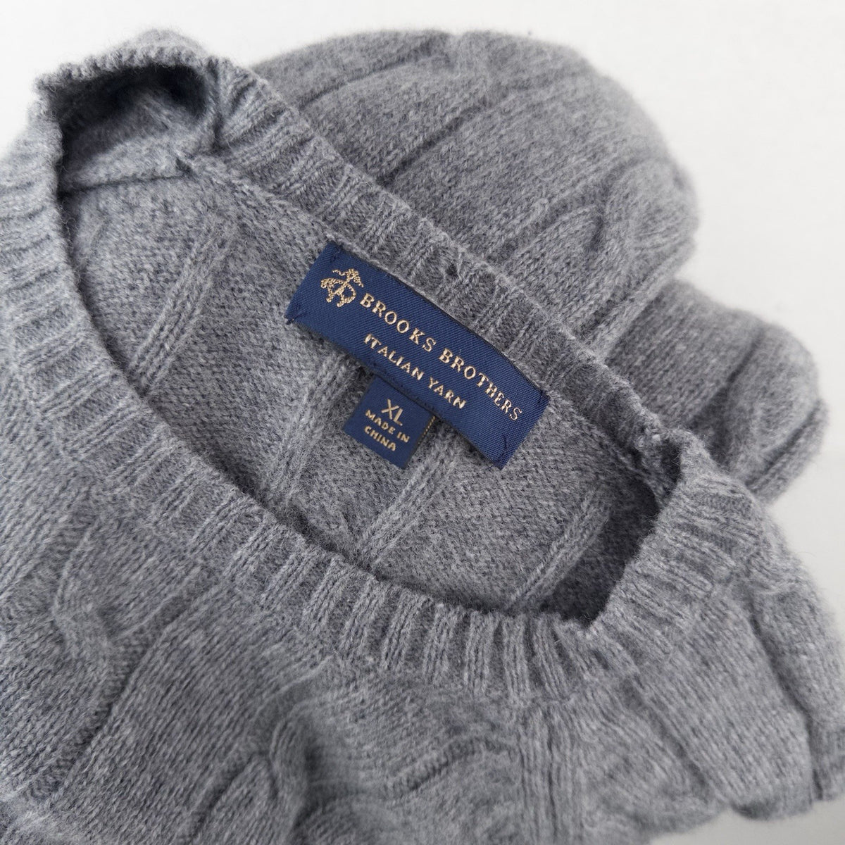 Brooks Brothers Gray 100% Italian Lambswool Cable Knit Sweater Men’s XL