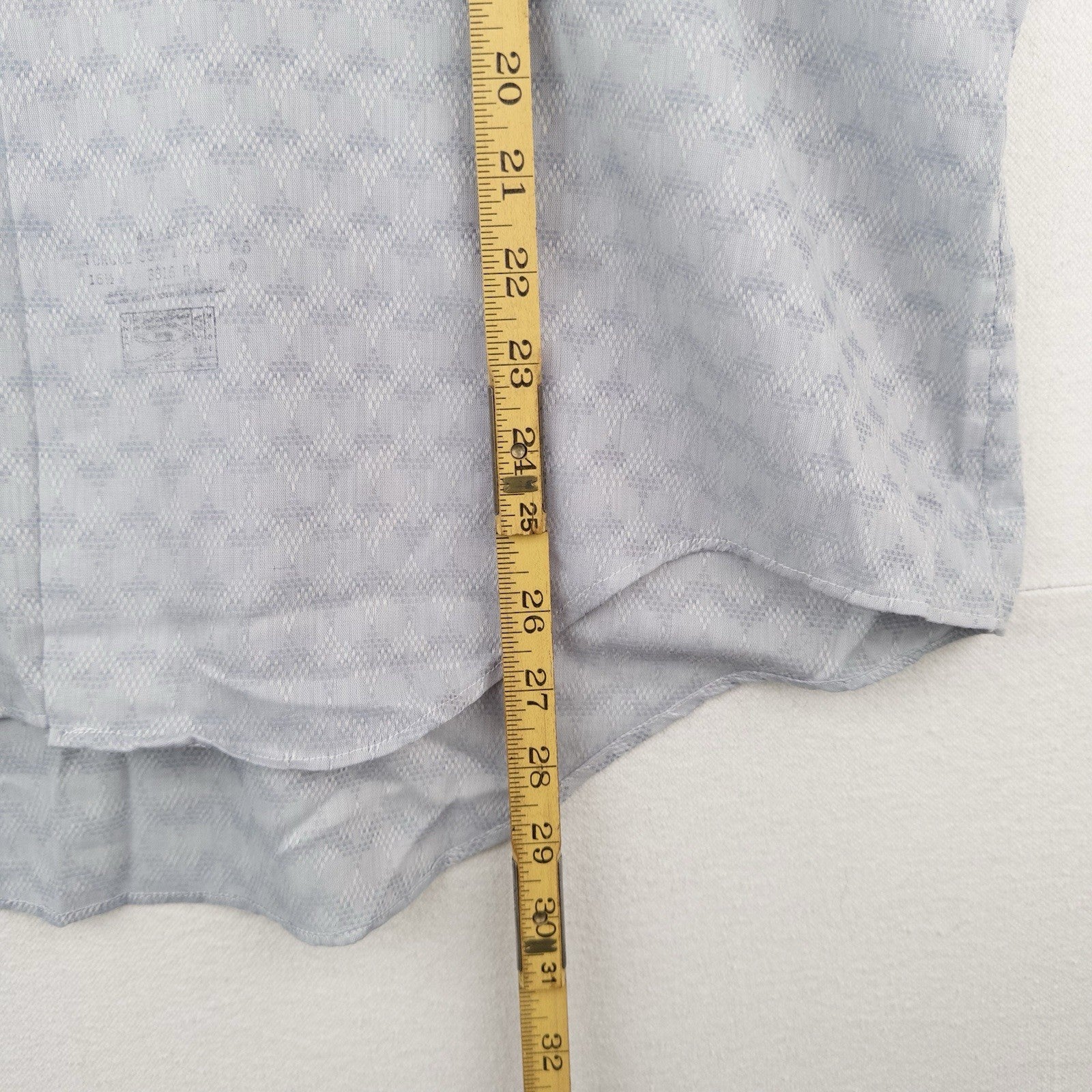 70’s Vtg Manhattan Torque 16.5 M Blue Button Down Shirt Lightweight Jacquard