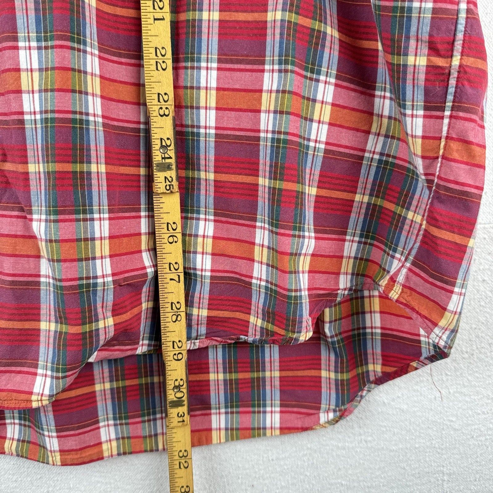 Ralph Lauren Mens XL Blake Short Sleeve Madras Plaid Polo Button Down Shirt