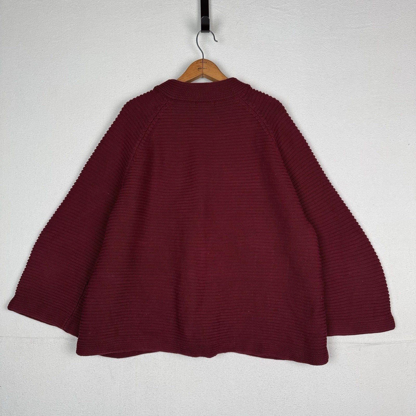 Lands’ End Cardigan Poncho Sweater Collar Women's 20-22 Bell Sleeves Maroon Red