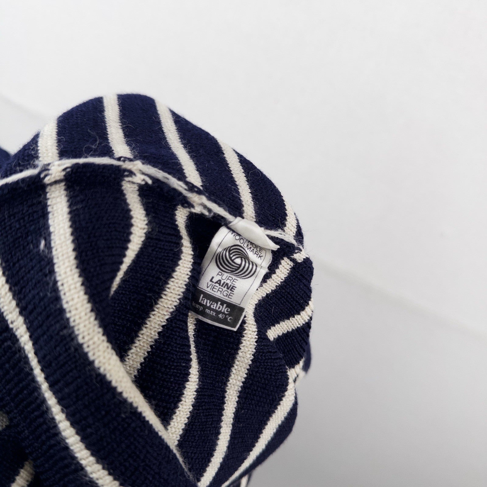 70’s Saint James Wool Sweater Bretone Stripe Button Shoulder Made France Blue M