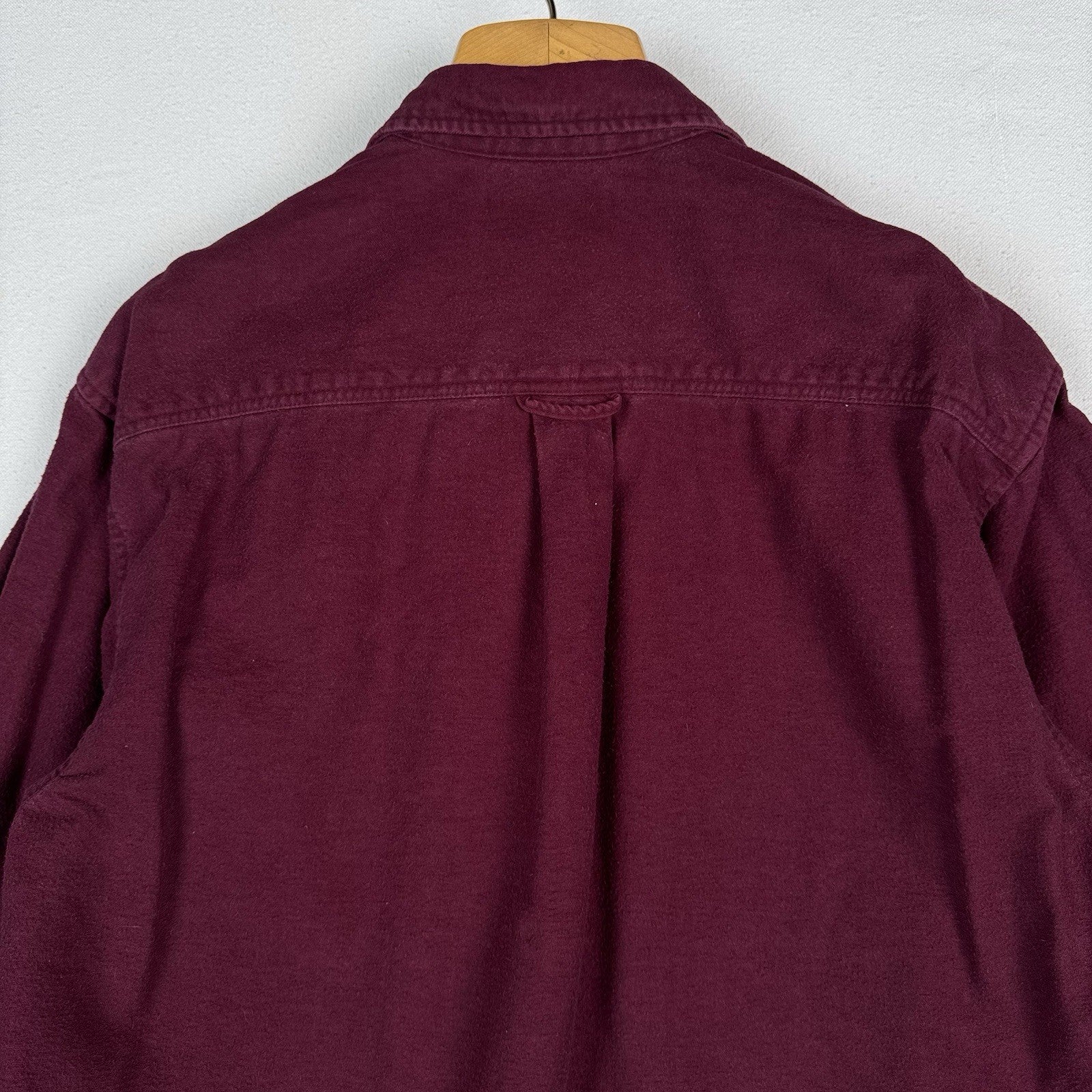 Vintage Eddie Bauer Men’s Large Burgundy Red Heavy Flannel Chamois Made USA
