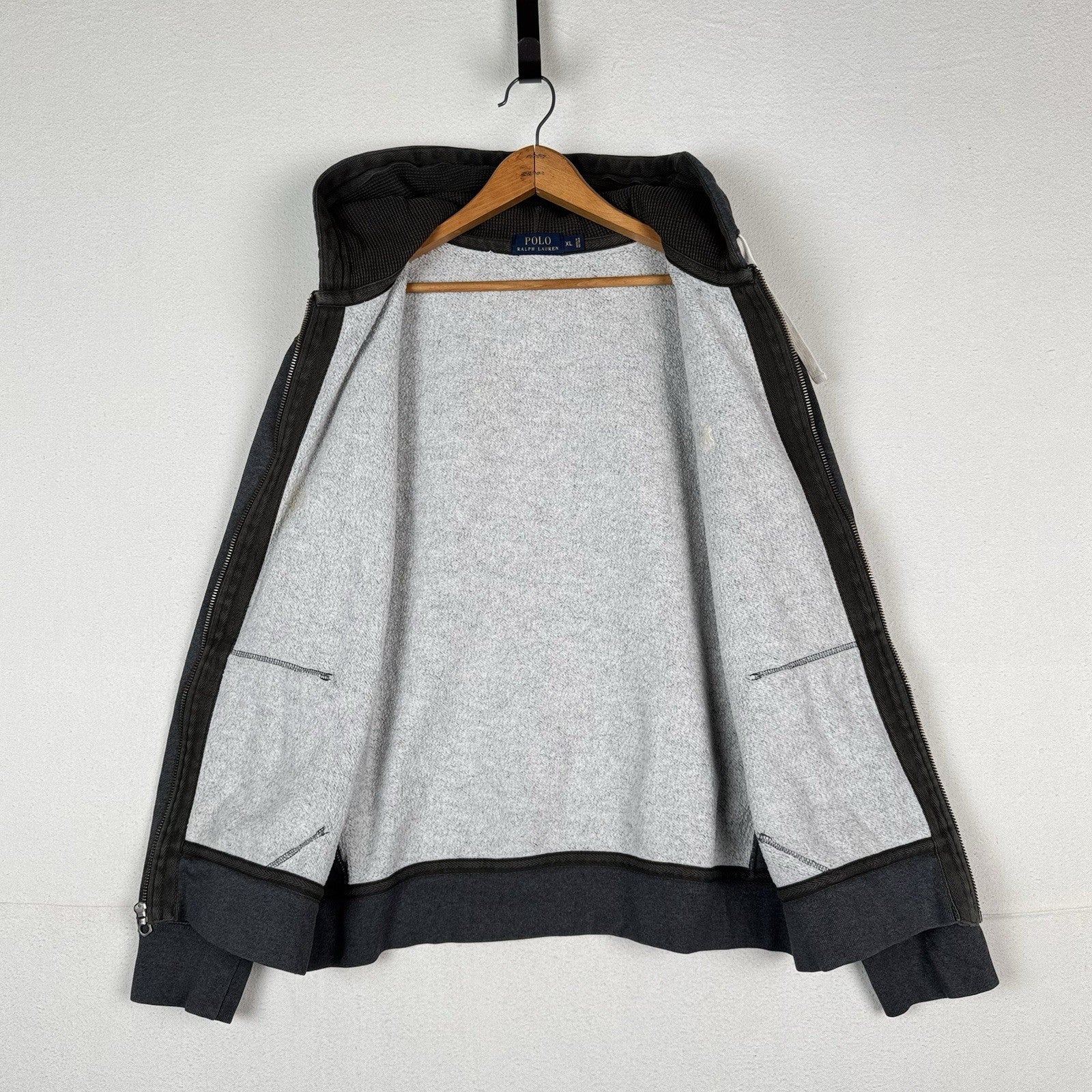 Polo Ralph Lauren Thermal Hoodie Men’s XL Full Zip Gray/Brown Sweatshirt *Read