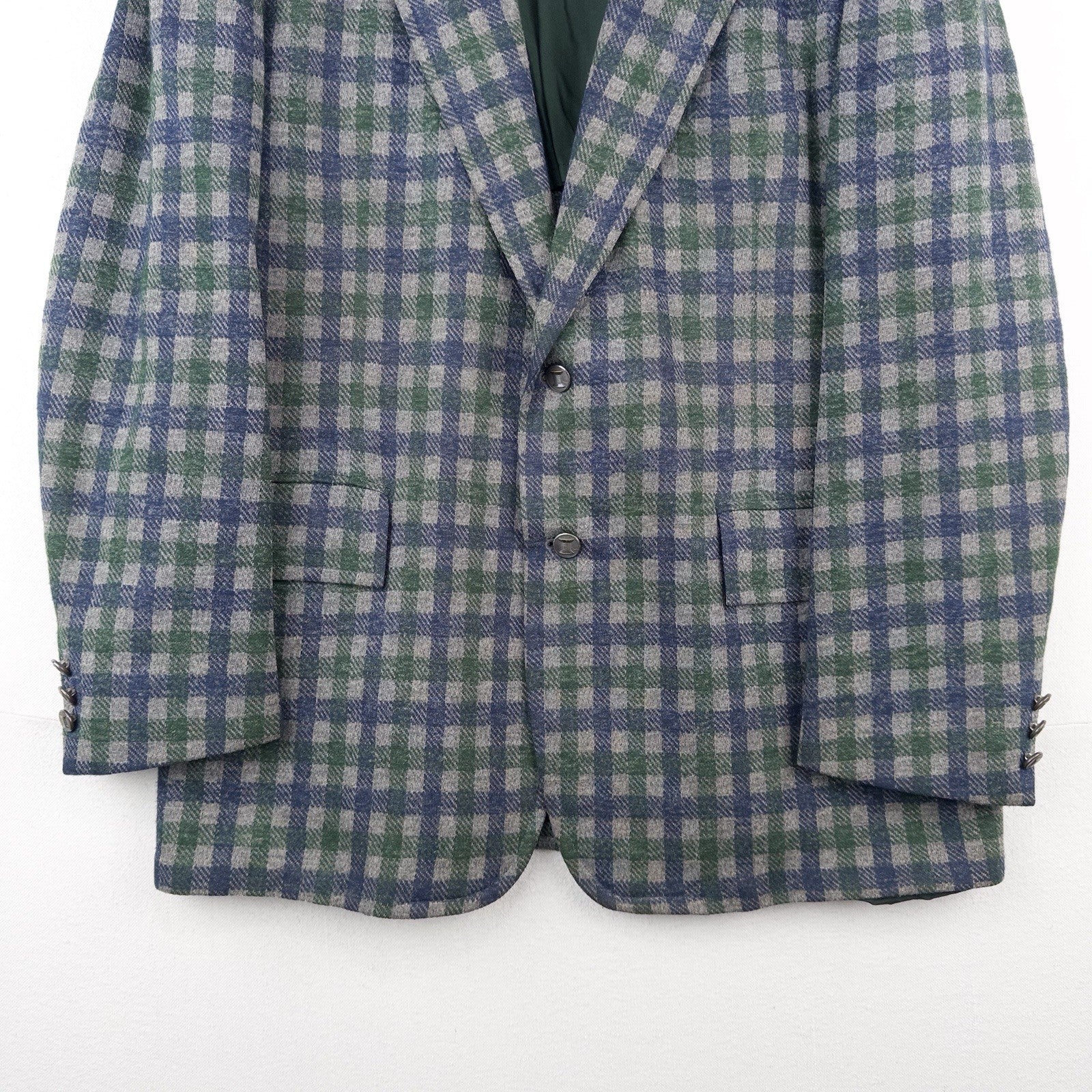 70’s Vtg Izod Tartan Plaid Wool Sport Coat Blazer Jacket 40R Blue Green USA