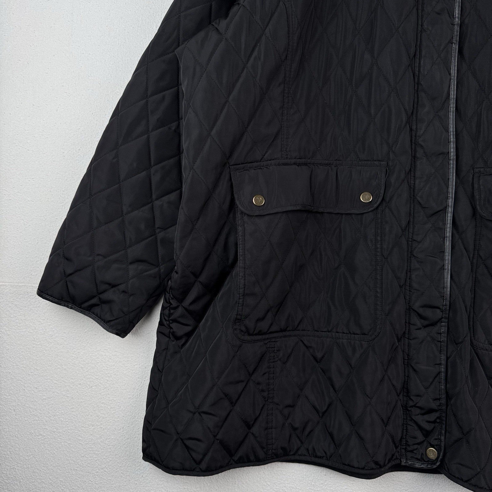 Lauren Ralph Lauren Diamond Quilted Women's 2X Black Hooded Jacket Elbow Patches