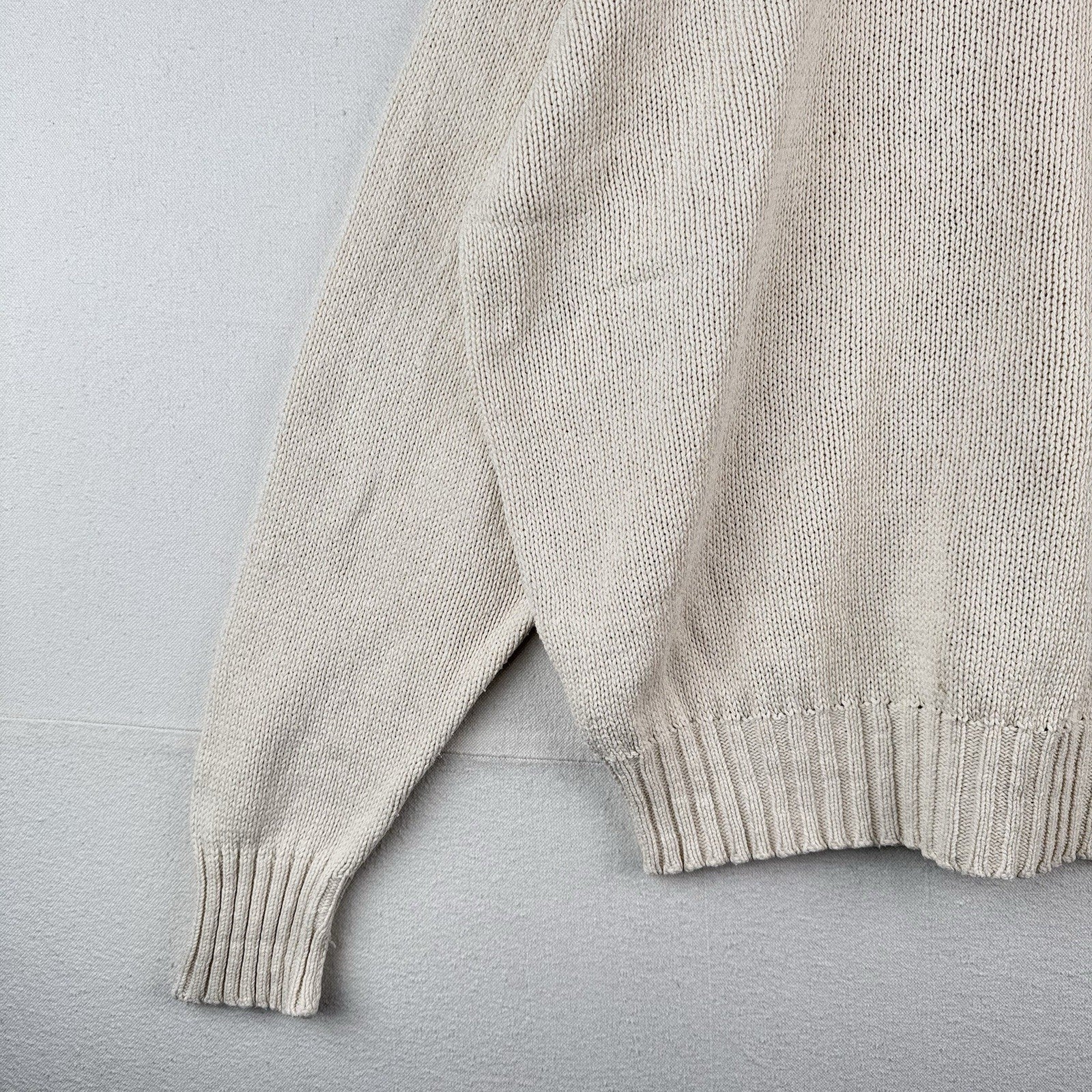 90s Vtg Polo Ralph Lauren Sweater Men's 2XL Cream 100% Cotton Crewneck Navy Pony
