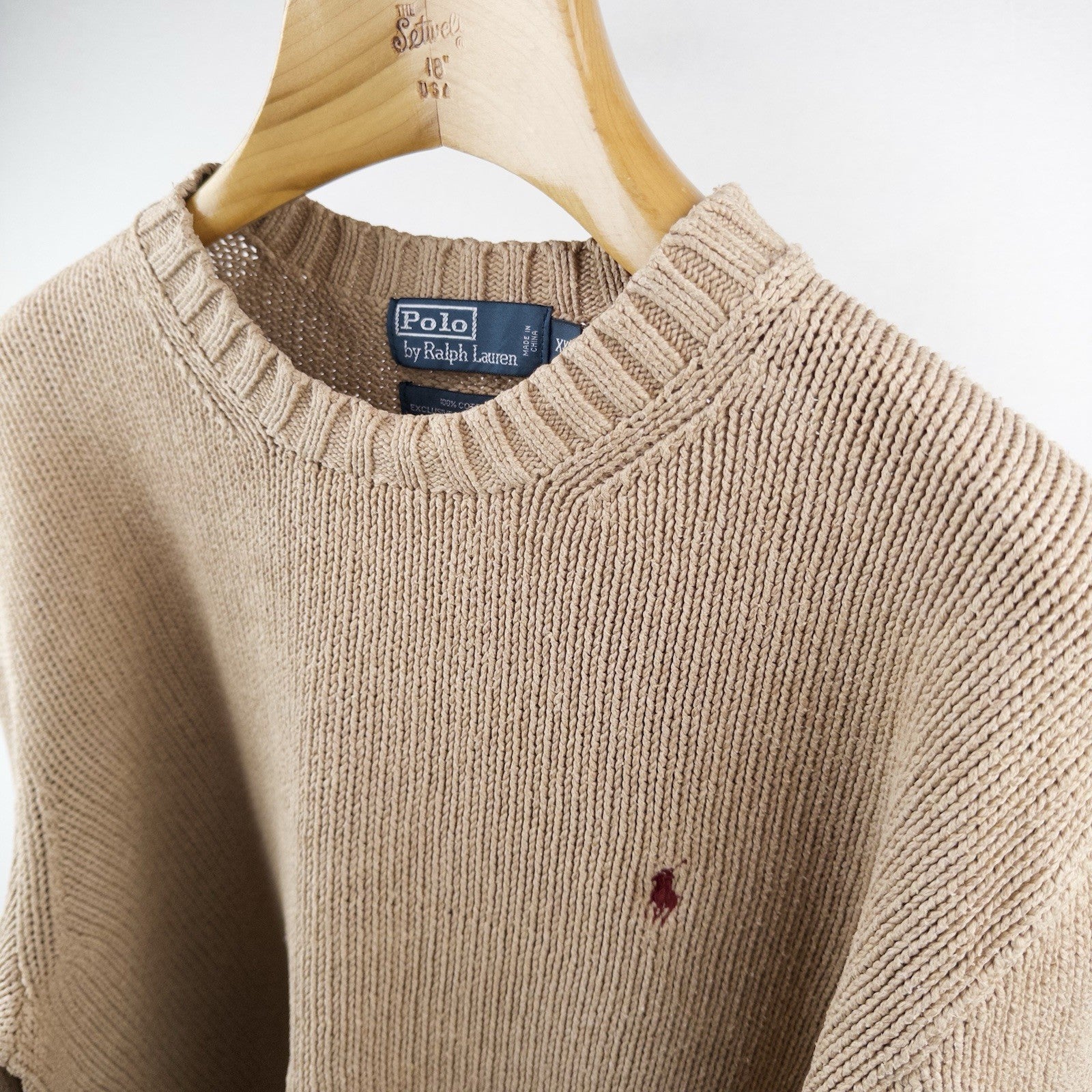 90’s Vintage Polo Ralph Lauren Knit Sweater Mens 2XL Camel Brown Cotton Crewneck