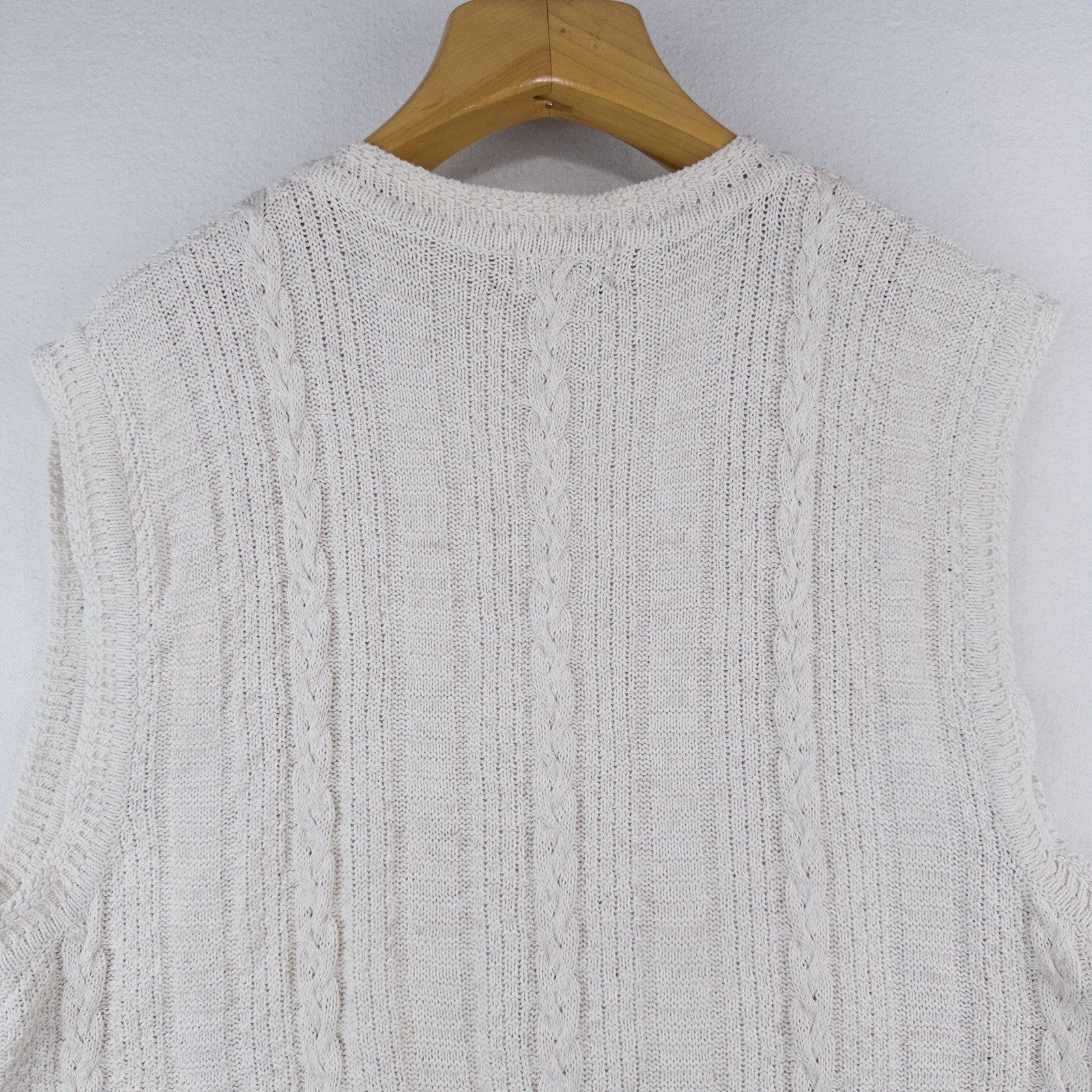 90’s Vtg Izod Cable Knit Vest Men’s XL Beige Fisherman Made In The USA