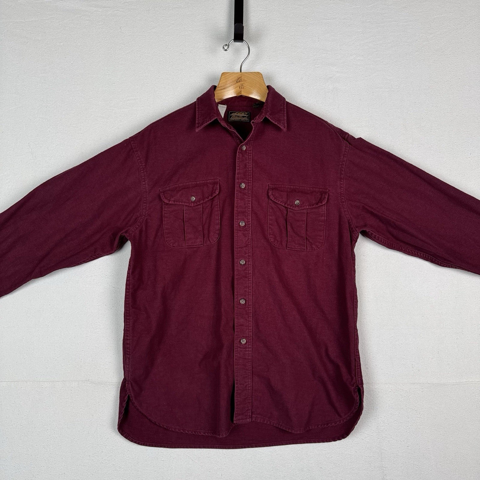 Vintage Eddie Bauer Men’s Large Burgundy Red Heavy Flannel Chamois Made USA