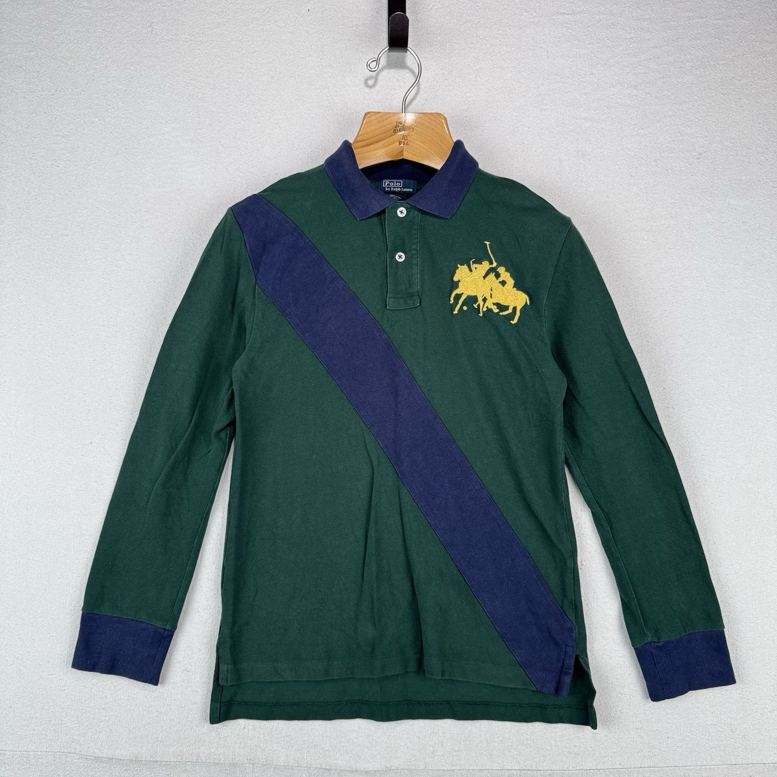 Vintage Polo Ralph Lauren Boy’s M 10-12 Shirt Green Long Sleeve Double Big Pony