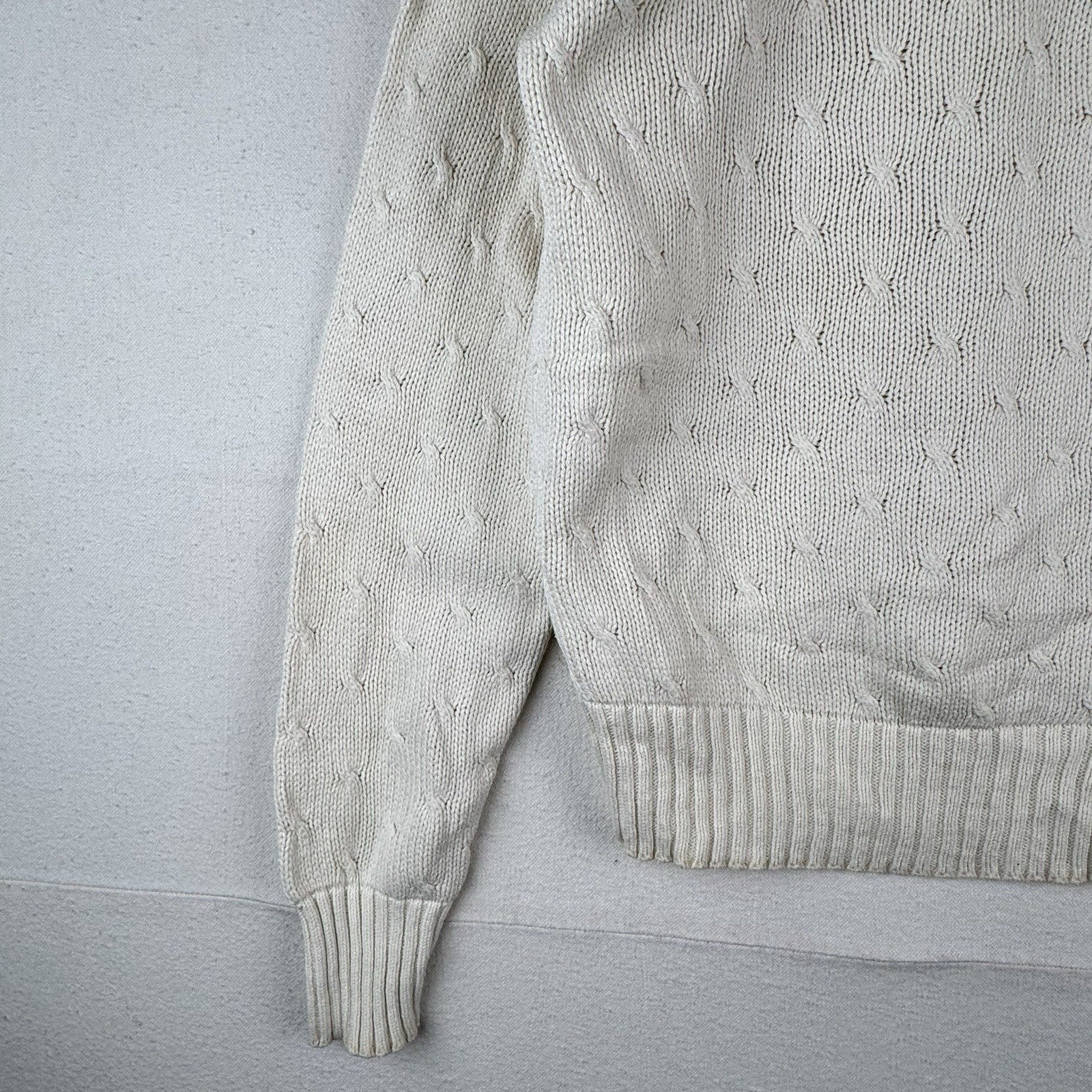 Vintage Neiman Marcus Cotton Cable Knit Sweater Ivory Cream Small 40”