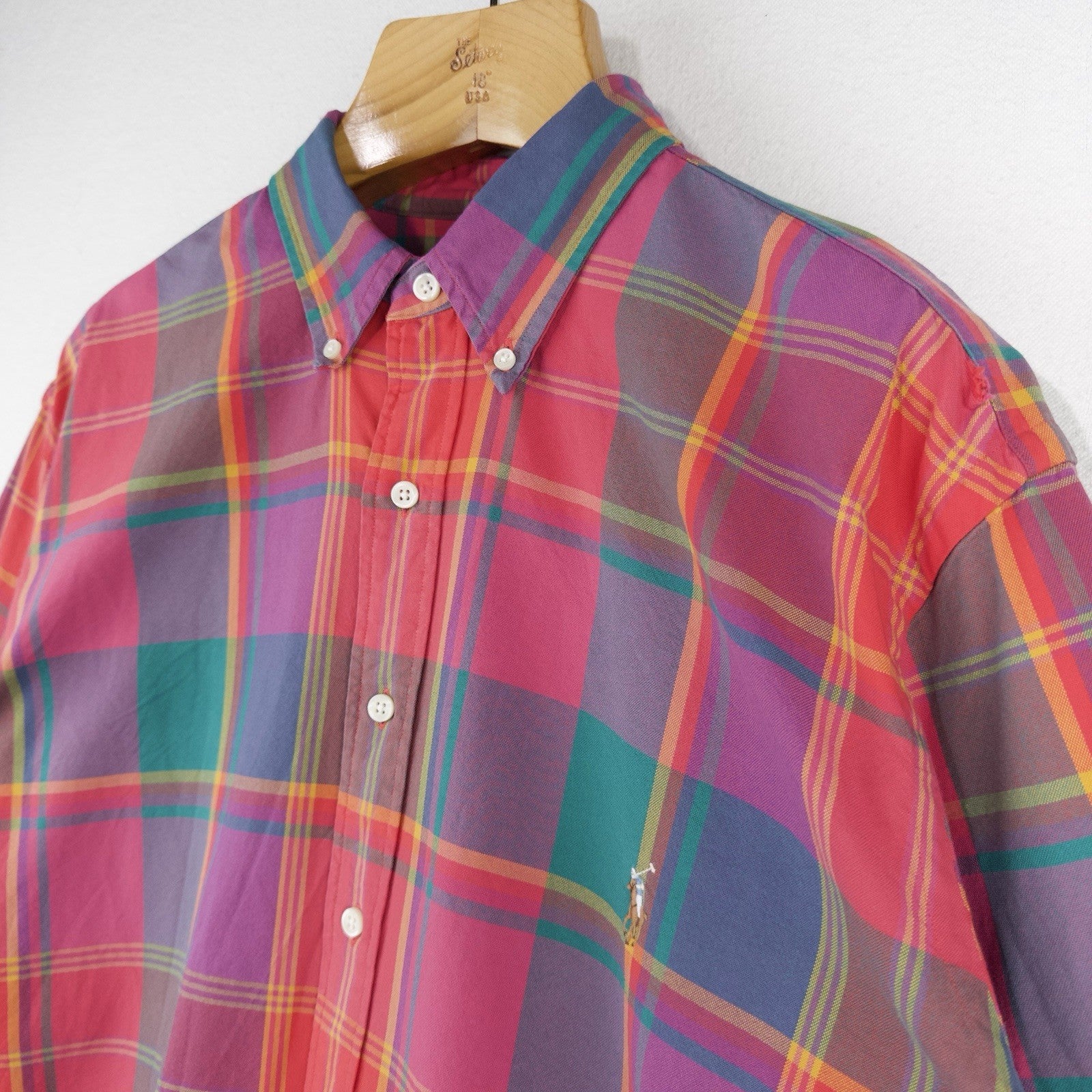 Polo Ralph Lauren Custom Fit Madras Plaid Shirt Mens 1XB Pink Blue Button Down