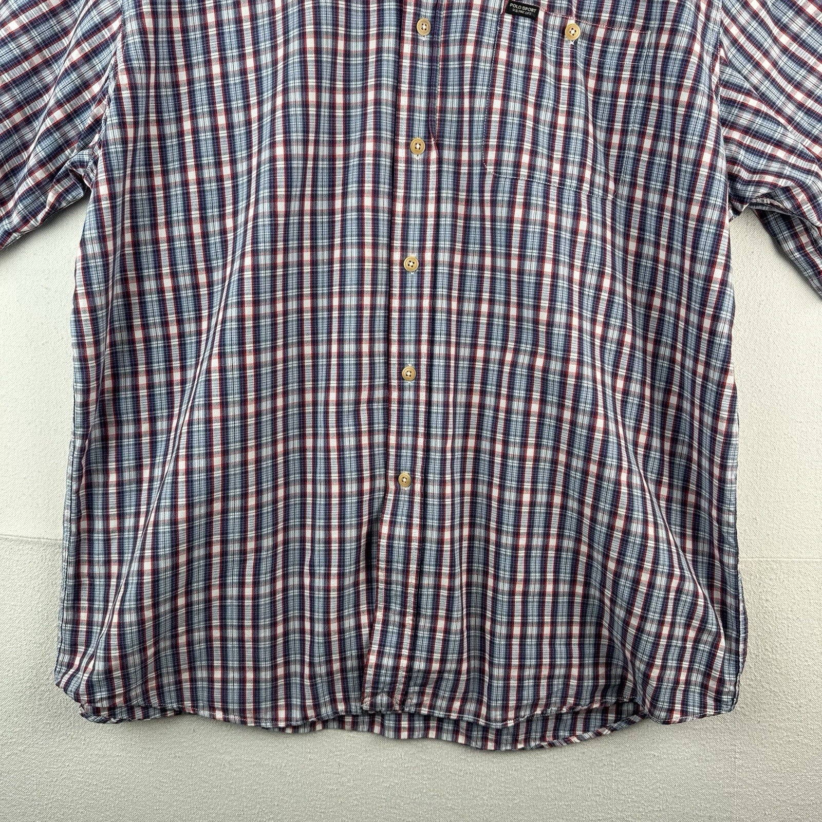 Vintage Polo Sport Ralph Lauren Men’s XL Red Blue Plaid Cotton Camp Shirt