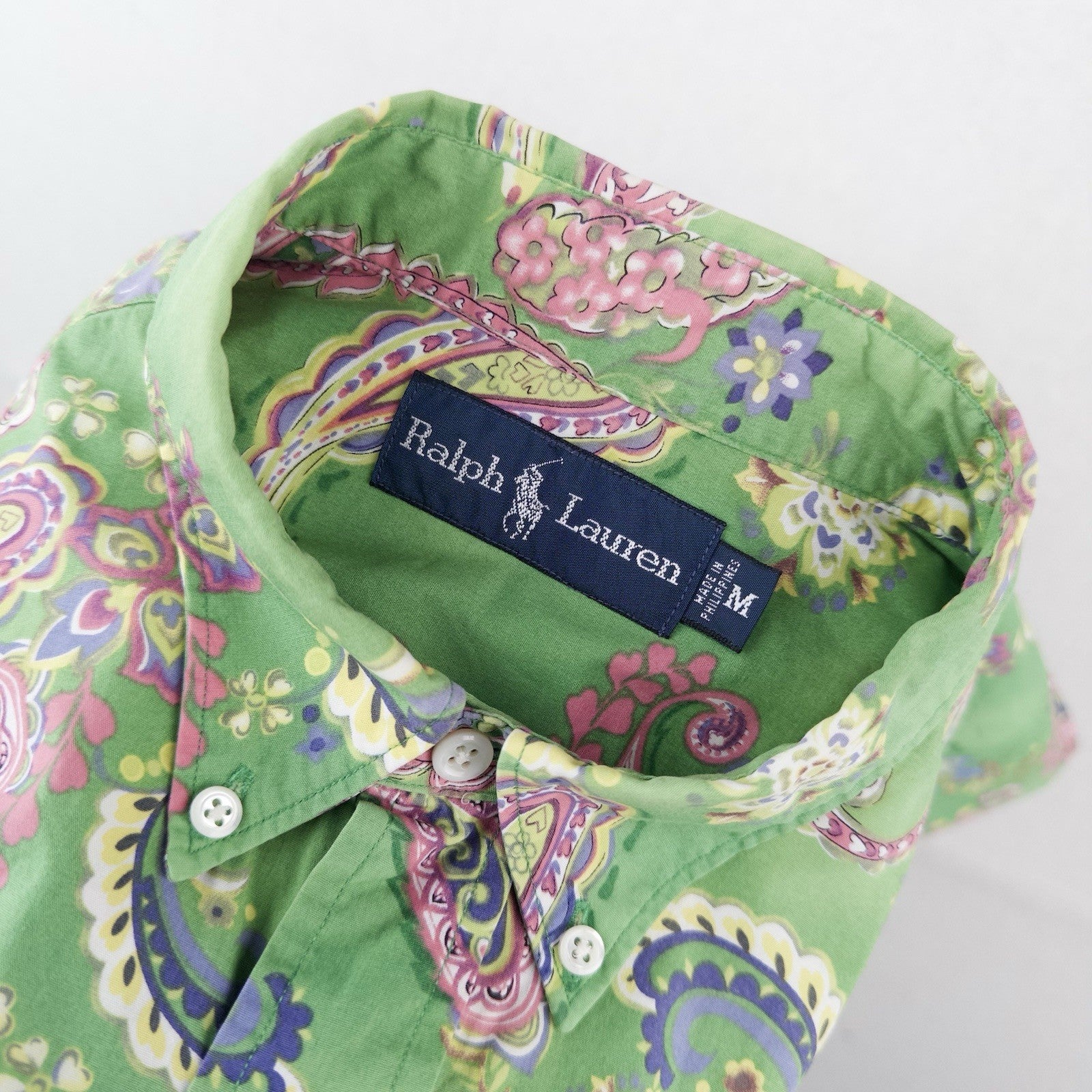 90’s Vtg Polo Ralph Lauren Shirt Men’s M Green Paisley AOP Short Sleeve
