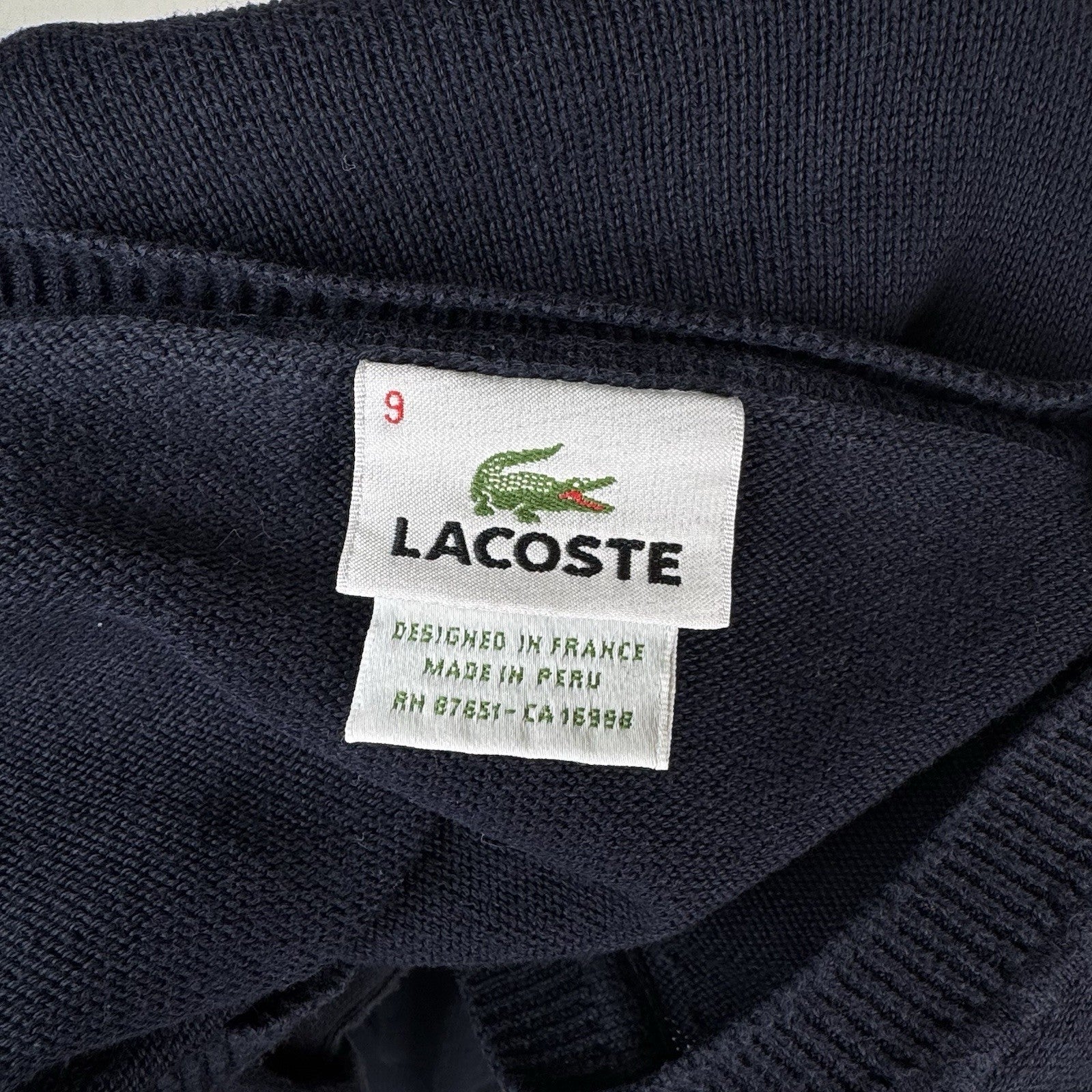 Vintage Lacoste Men’s V-Neck Sweater Navy Blue 3XL Cotton (9)