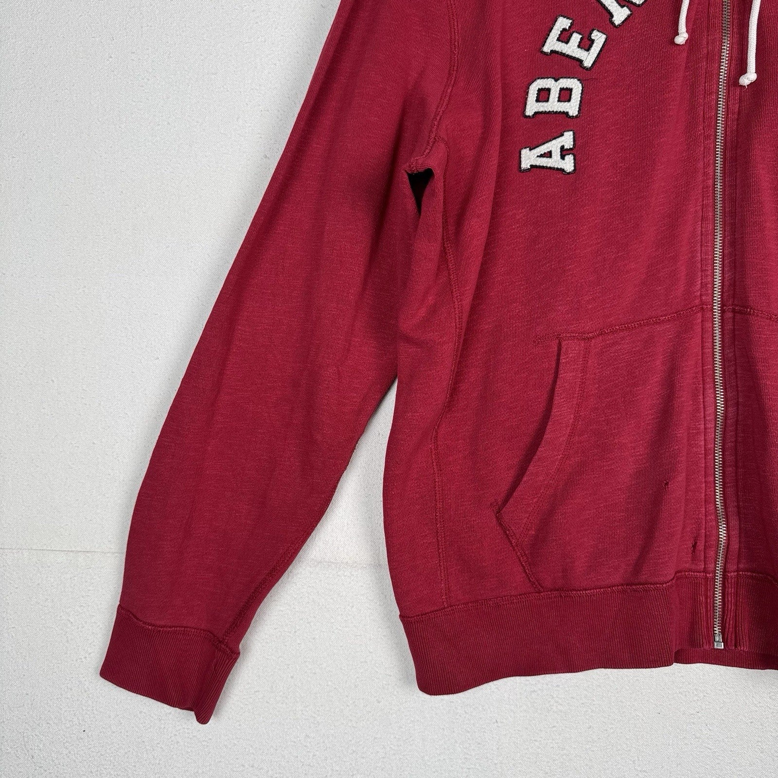 Abercrombie & Fitch A&F Spellout Hoodie Men’s XL Red Jacket Full Zip *Read