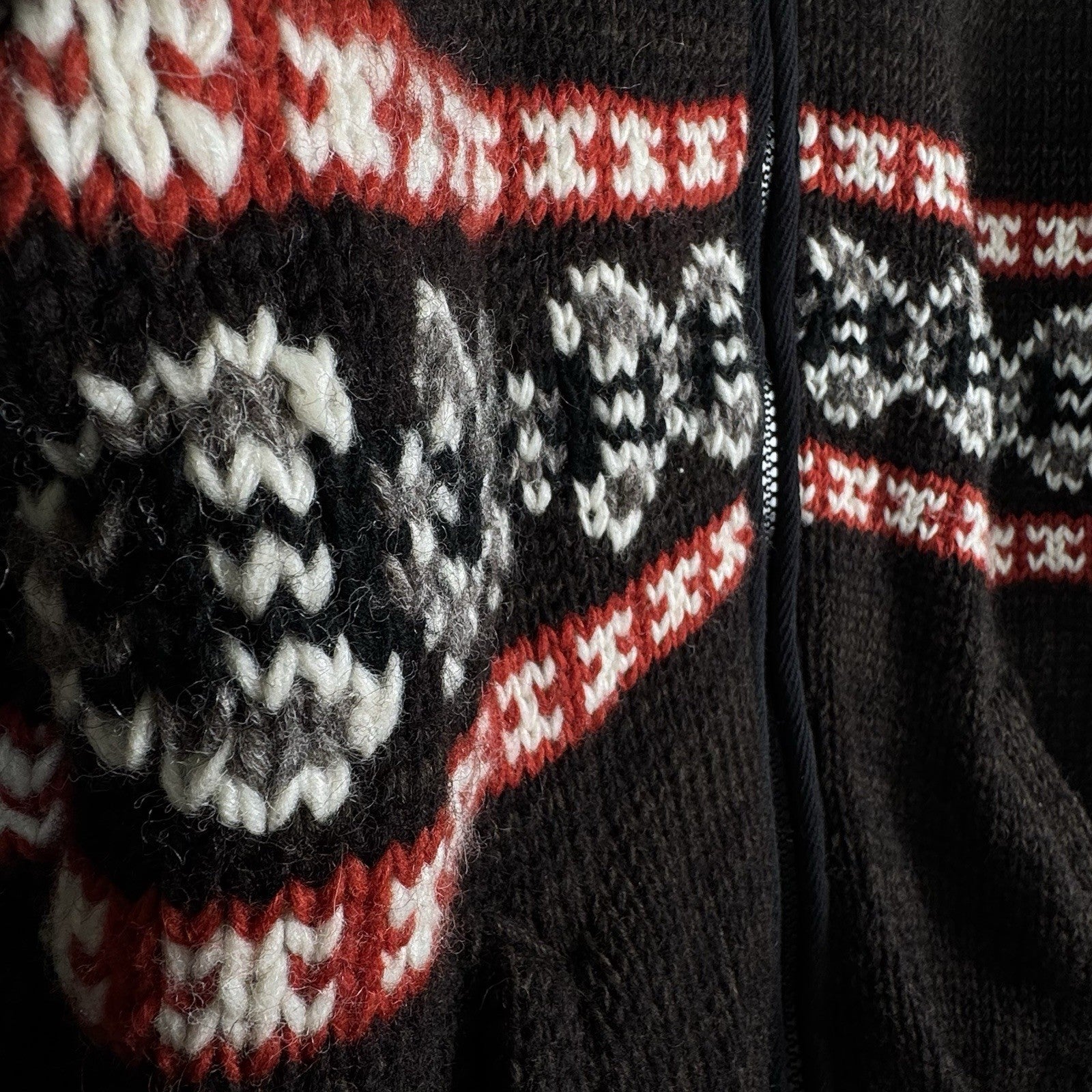 Nepal 100% Wool Jacket Detachable Hood Brown Red Full Zip Flannel Lined Sz L USA