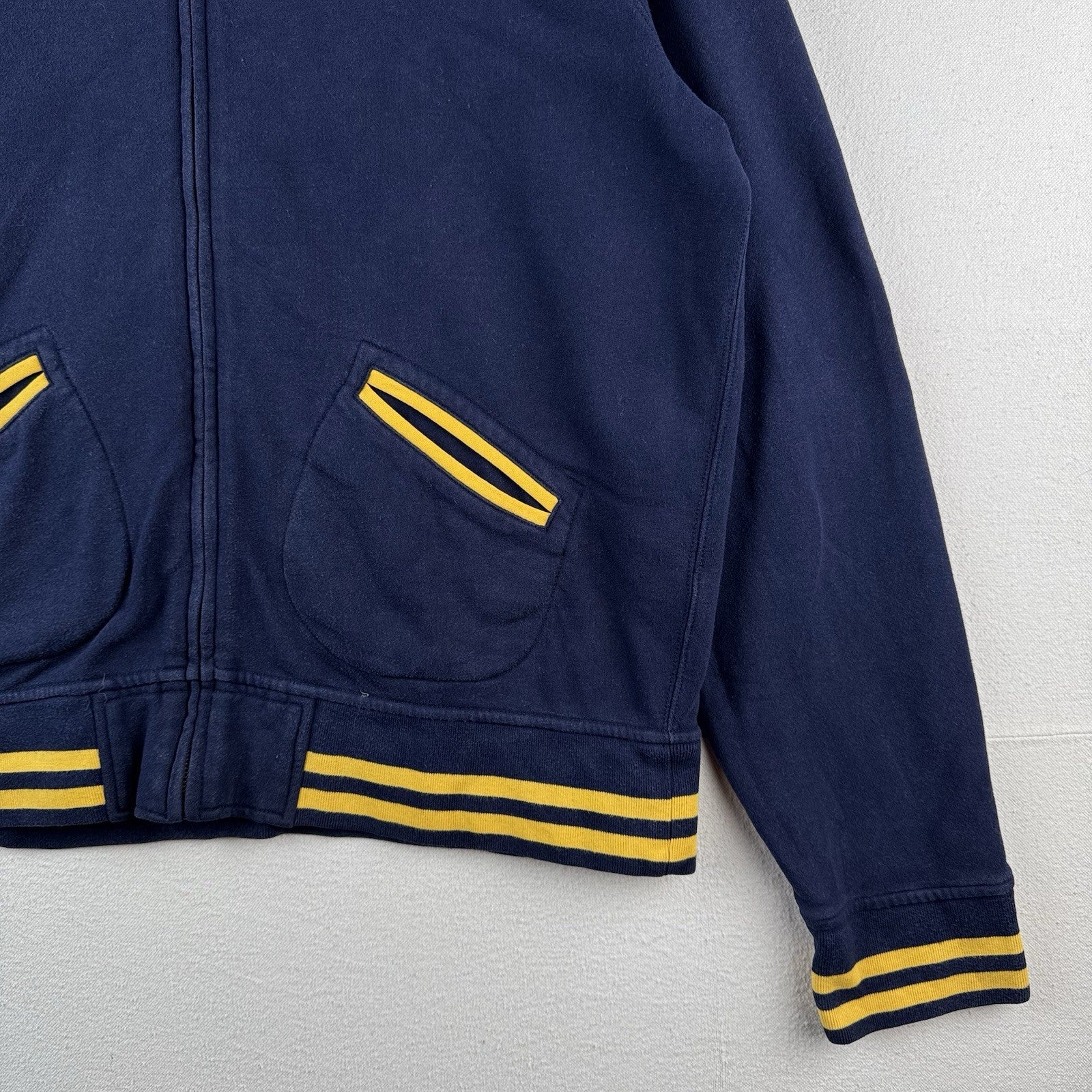 90's Vtg Polo Ralph Lauren Men's XL Fleece Varsity Jacket College Navy Gold Zip