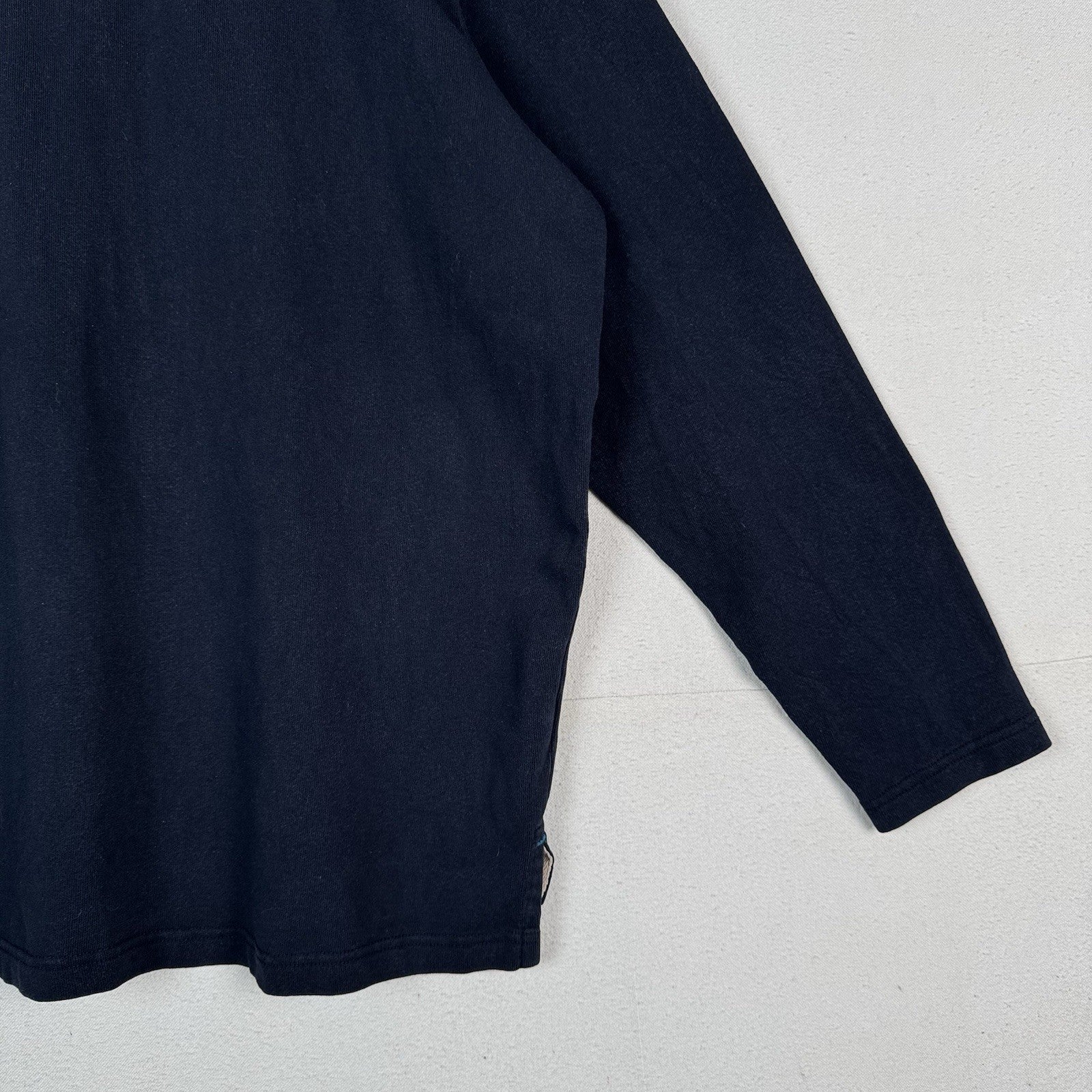 Eddie Bauer Long Sleeve Rugby Shirt Size XXL 2XL Blue Solid Quilted Shoulders