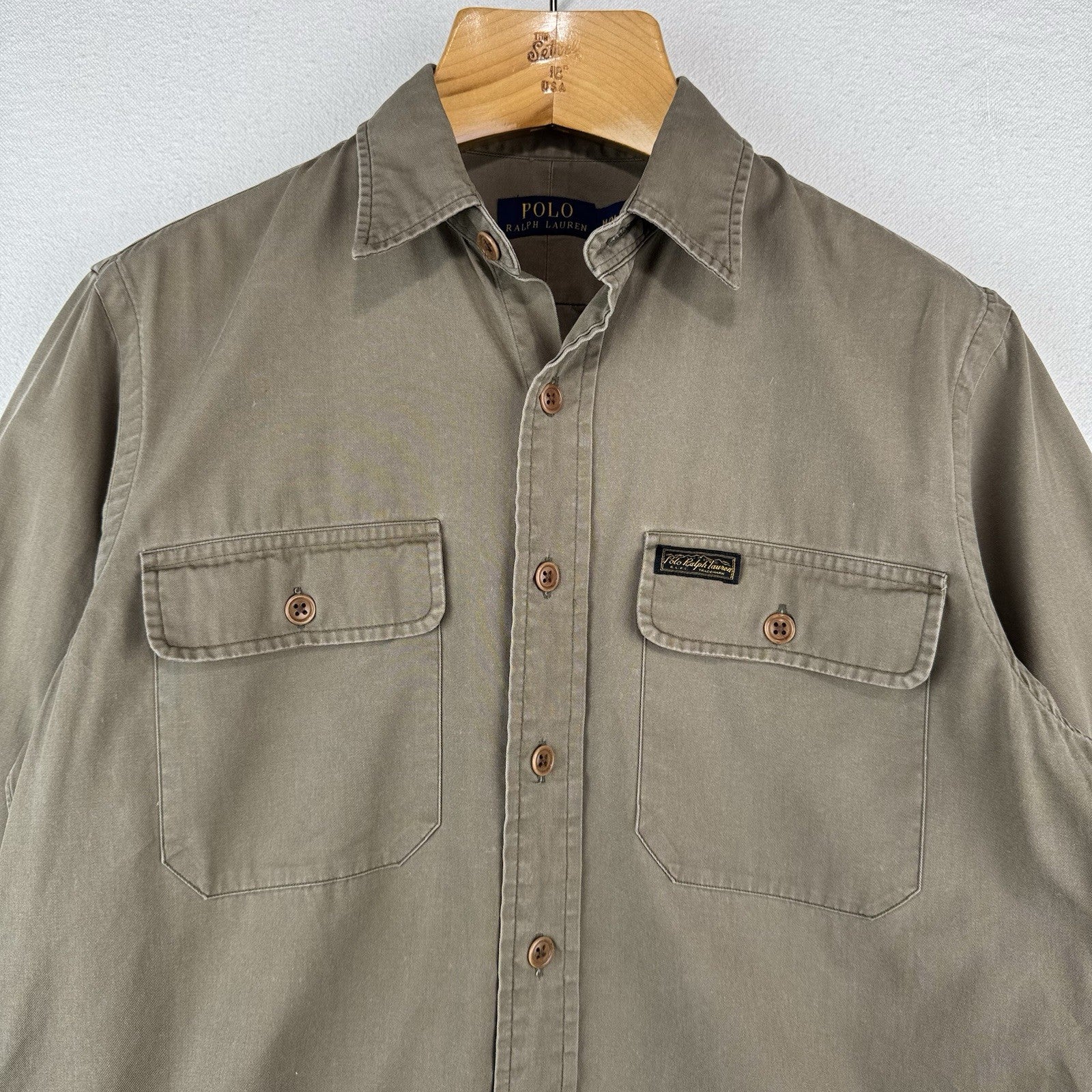 Polo Ralph Lauren Mens Medium Khaki Type 1 Military Safari Button Up Shirt