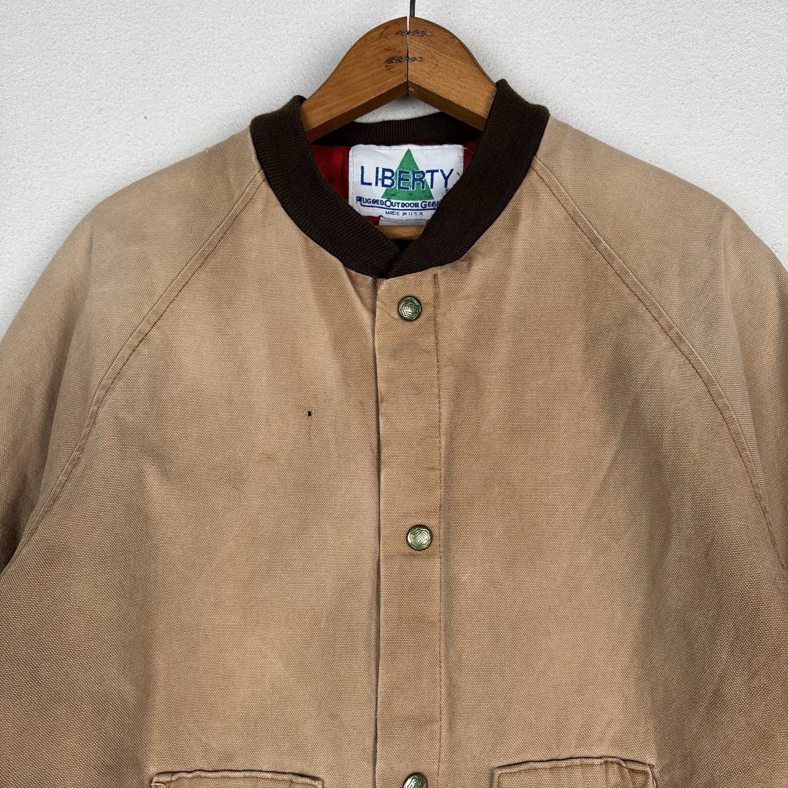 Vintage Liberty Rugged Outdoor Mens M/L Canvas Work Jacket Coat Tan *Distressed