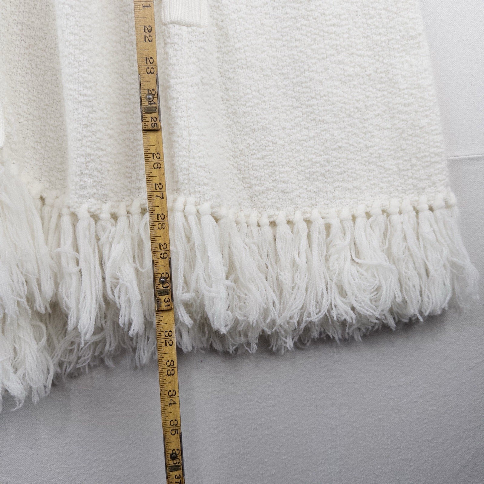 60’s Vtg Rosanna "Wintuk" Cream Knit Fringe Button Front Cape Sweater One Size