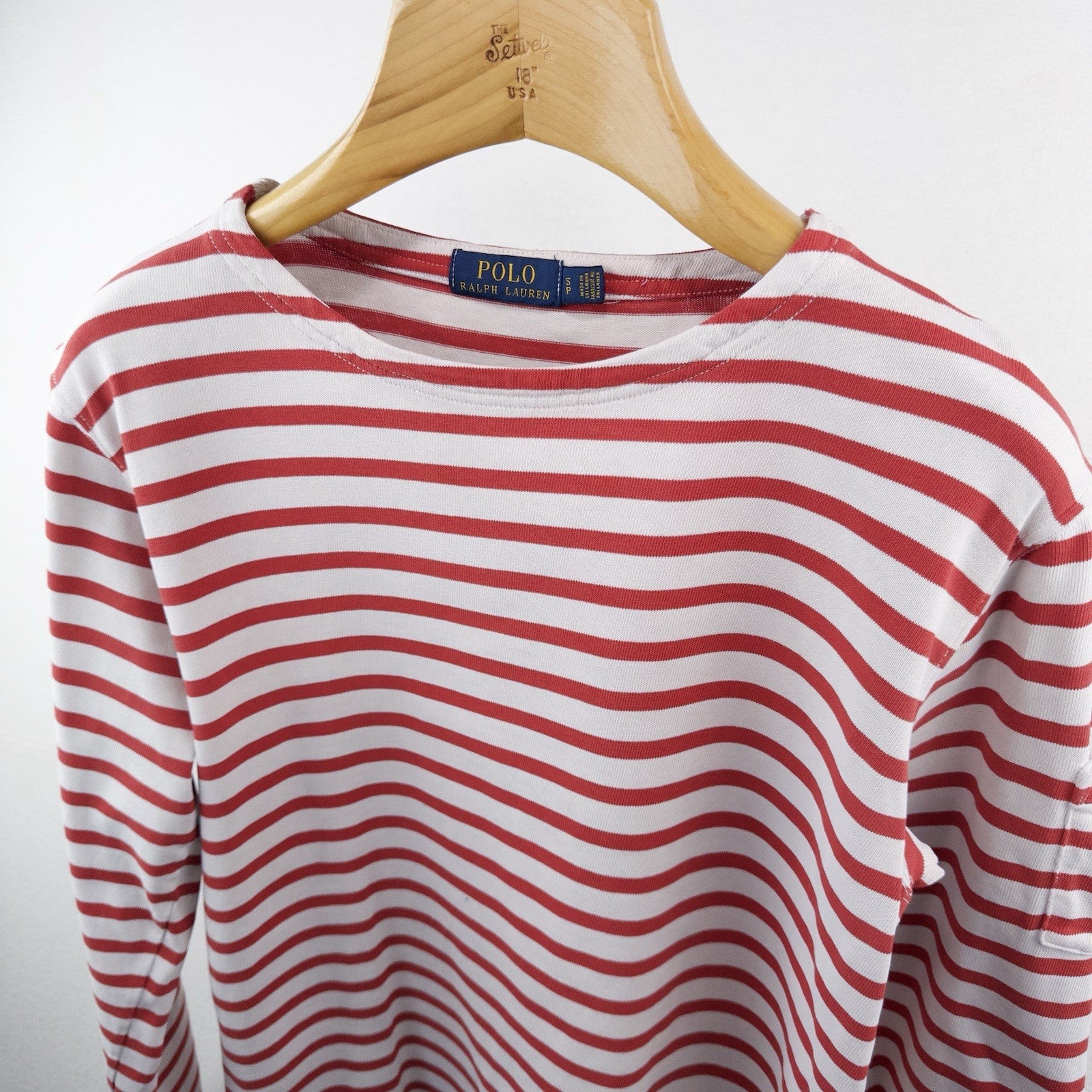 Polo Ralph Lauren Women’s S Breton Stripe Shirt Red White Boat Neck Nautical