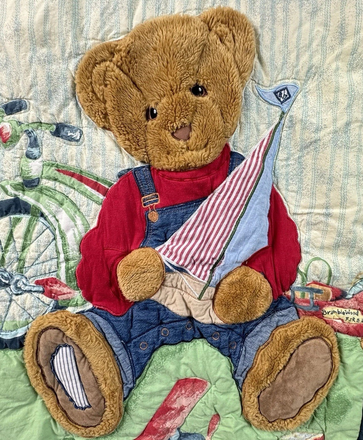 Baby Quilt by BJT Blue Jean Teddy Bear 3D Plush Teddy Boat/Bike/Plane/Car 40x30”