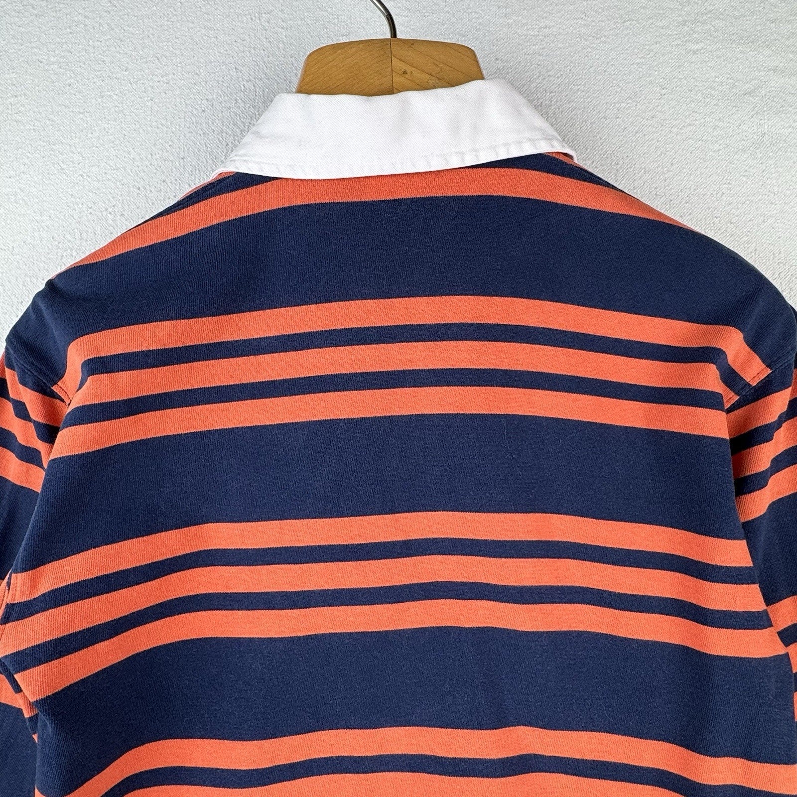 90’s Vtg Ralph Lauren Polo Sport Women’s Medium Orange Blue Stripe Shirt 17”