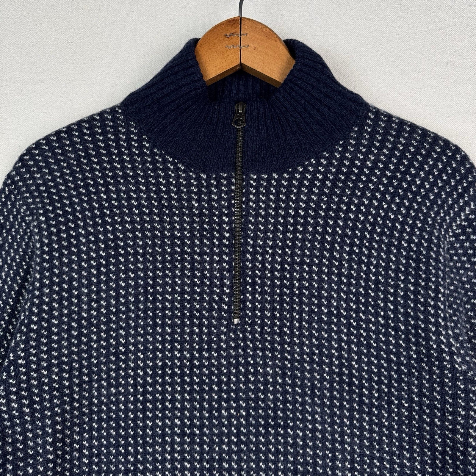 J. Crew Birdseye Quarter-Zip Sweater Merino Wool Navy Blue Men’s Size Medium