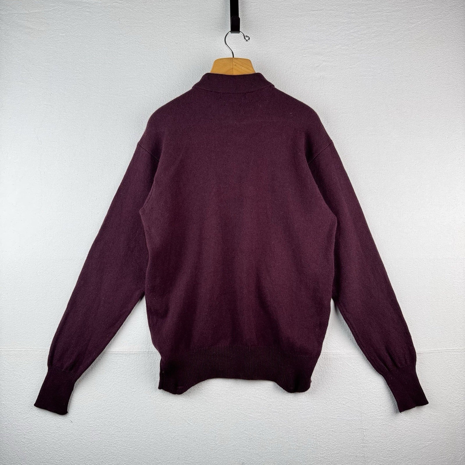 Polo Ralph Lauren 100% Lambswool Long Sleeve Polo Sweater Men's Large Burgundy