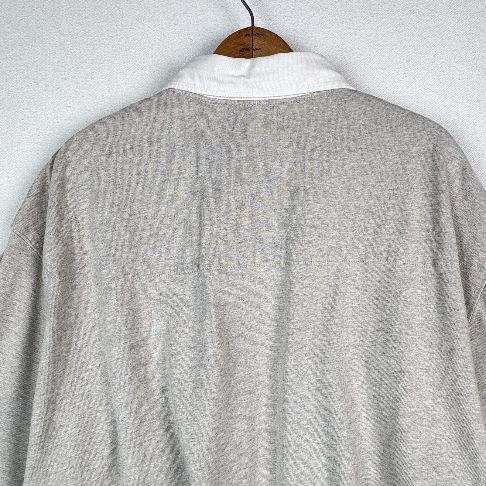 Polo Ralph Lauren Rugby Shirt 4XLB 4XL Big Gray Quilted Shoulder Elbow Patch