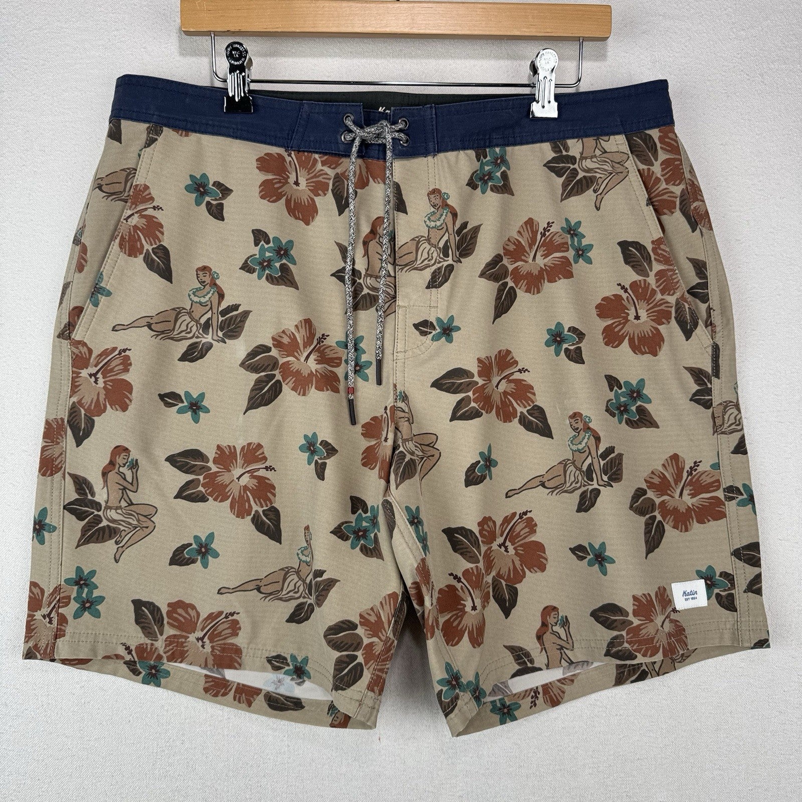 Katin Kaimana Hybrid Trunk Mens 36x9 Hawaiian Stretch Floral Board Shorts Swim
