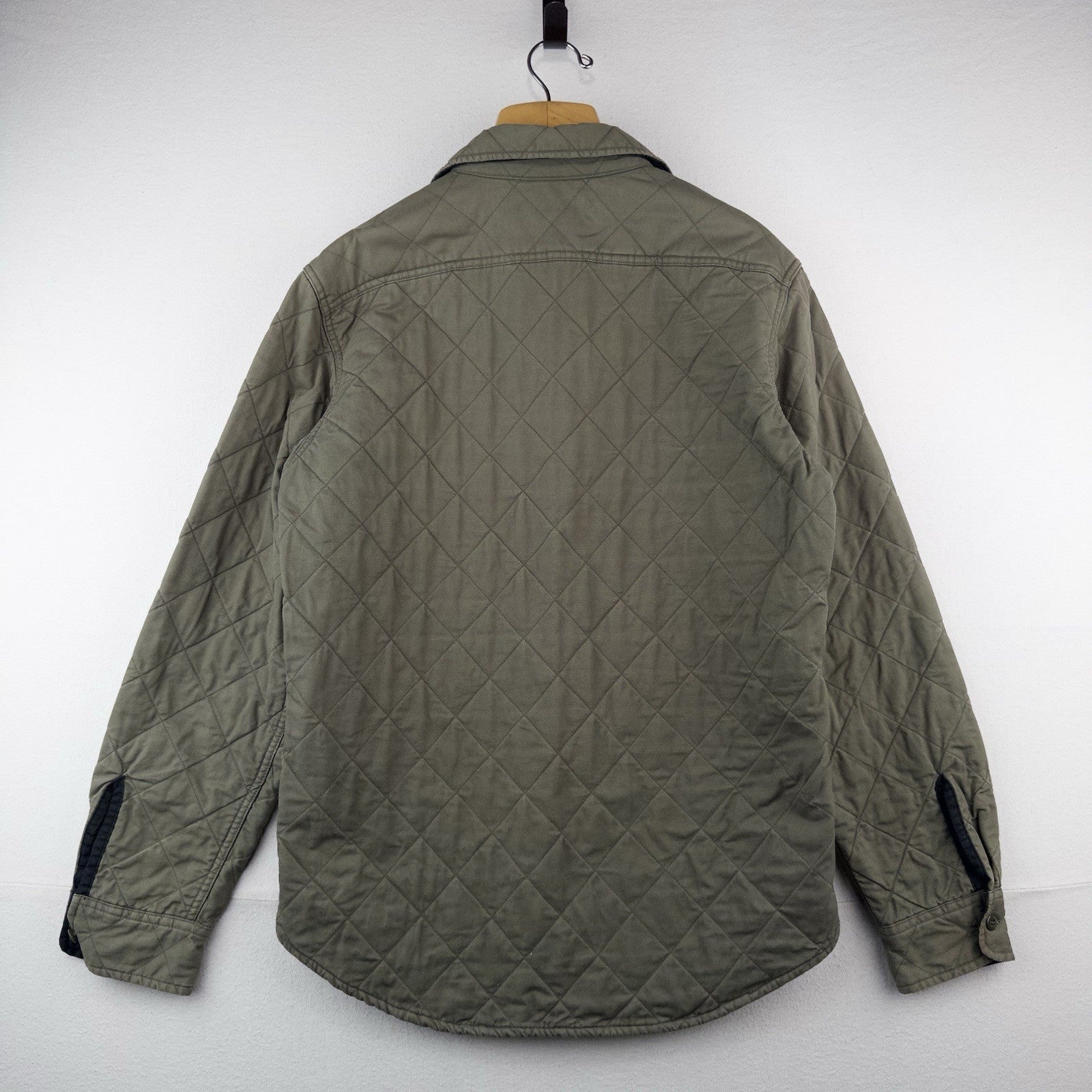 J.Crew Quilted Padded Men’s L Jacket Diamond Weave Green Cotton Insulated *Read