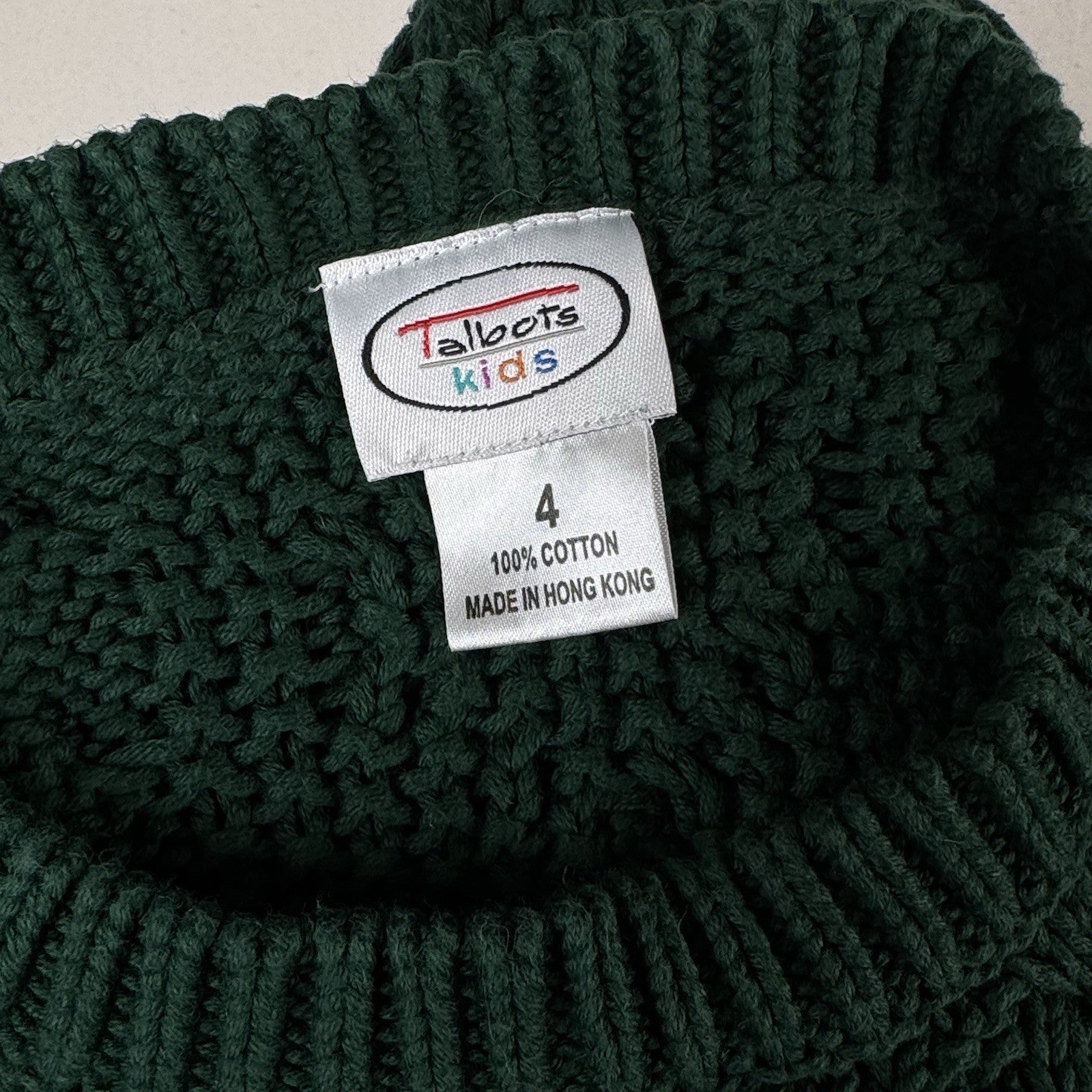 Talbots Kids Green Sweater Cable Knit with 100% Cotton Toddler Size 4
