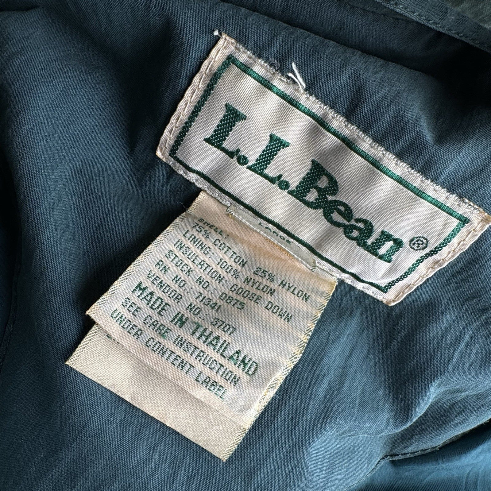90’s Vtg L.L. Bean Men’s L Goose Down Faux Fur Hooded Parka Puffer Jacket Green