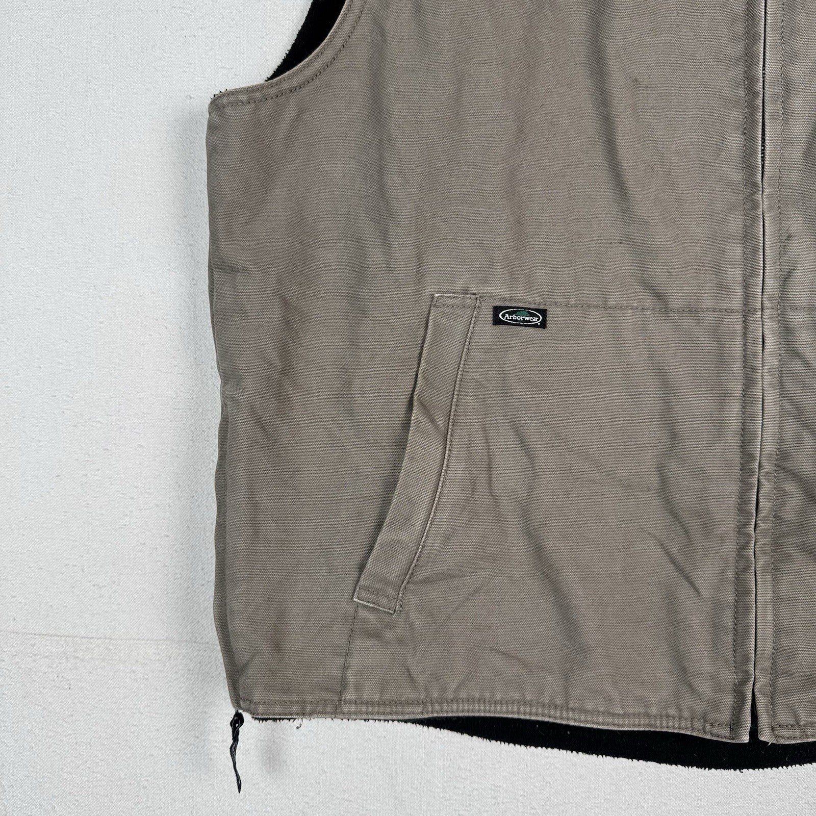 Vintage Arborwear Tan Duck Canvas Fleece Lined Vest Mens 2XL XXL Side Zip