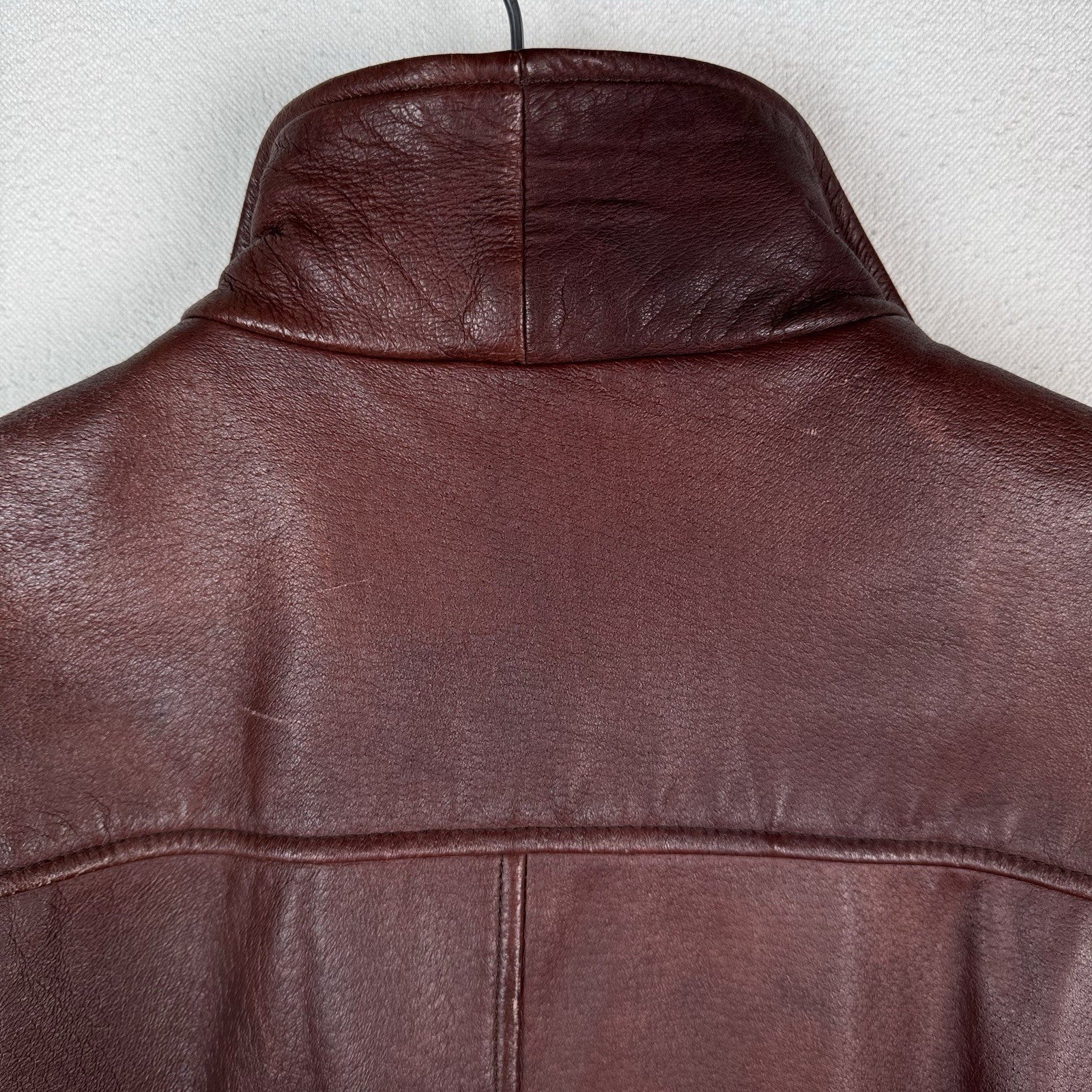 Vintage 90s Frye Leather Womens Large Jacket Coat Rust Brown Maroon Button Front
