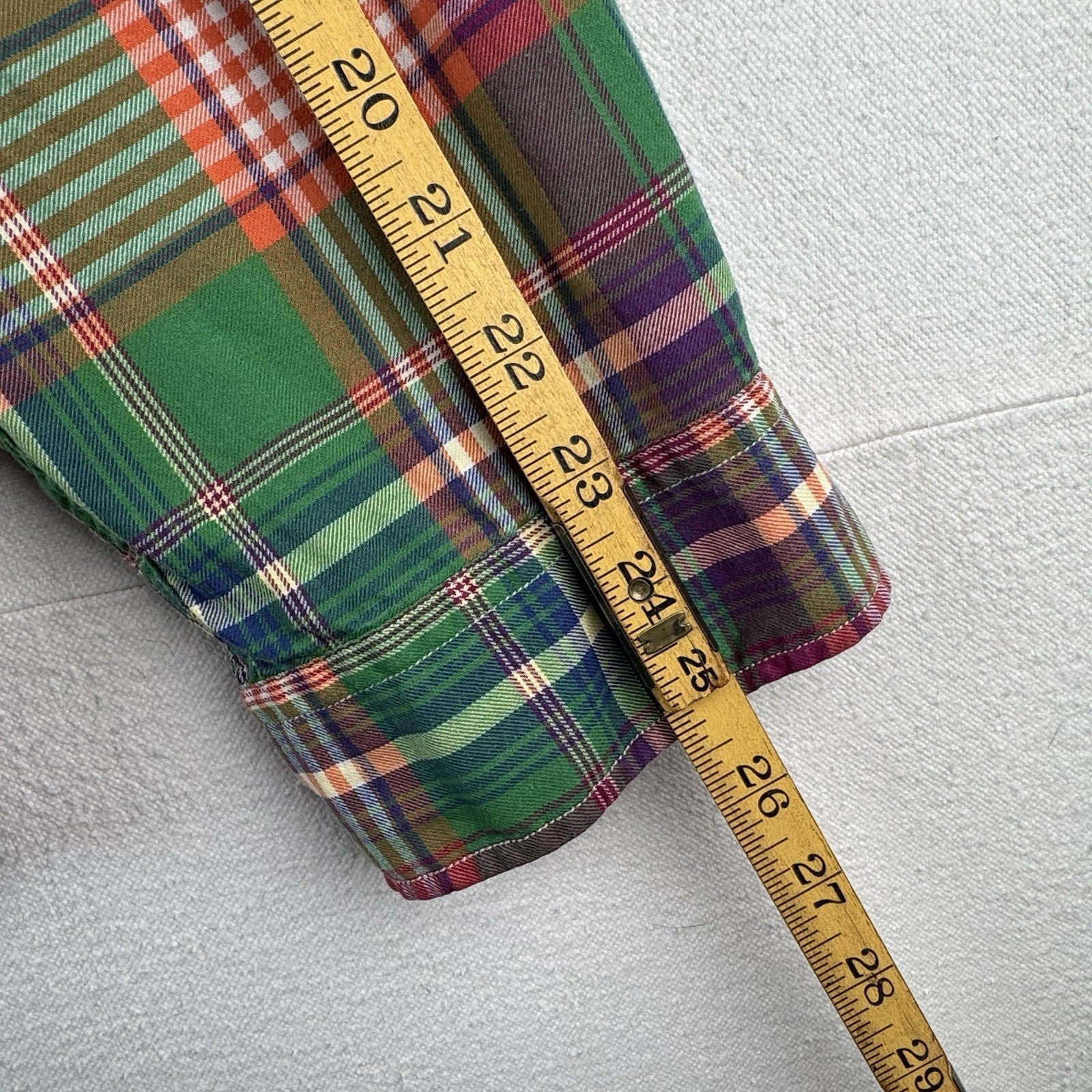 Vintage Polo Ralph Lauren Men’s XL Madras Button Down Shirt Green Orange Safari