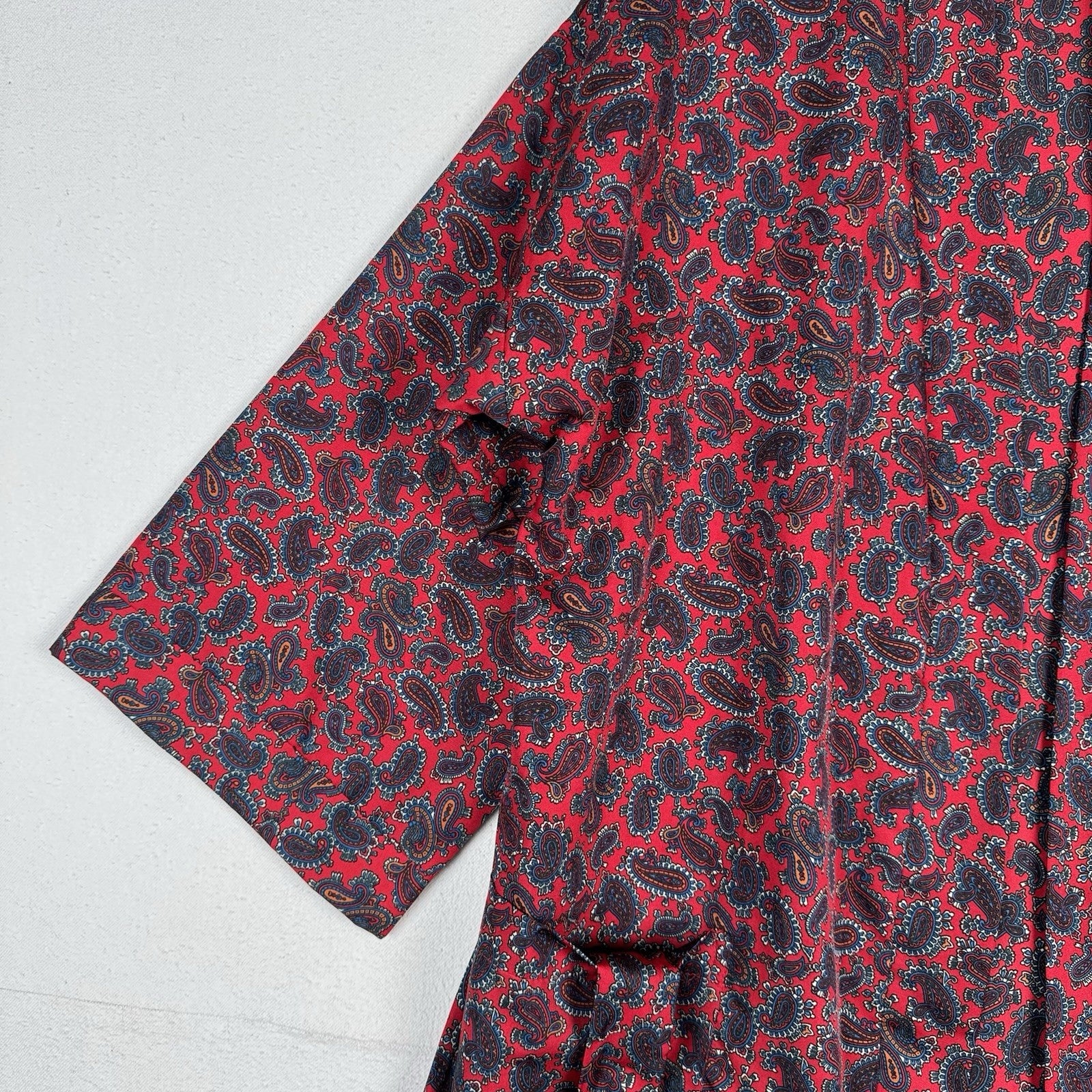 Vintage 80s St Michael Red Paisley Dressing Gown Robe Smoking Jacket Mens Medium