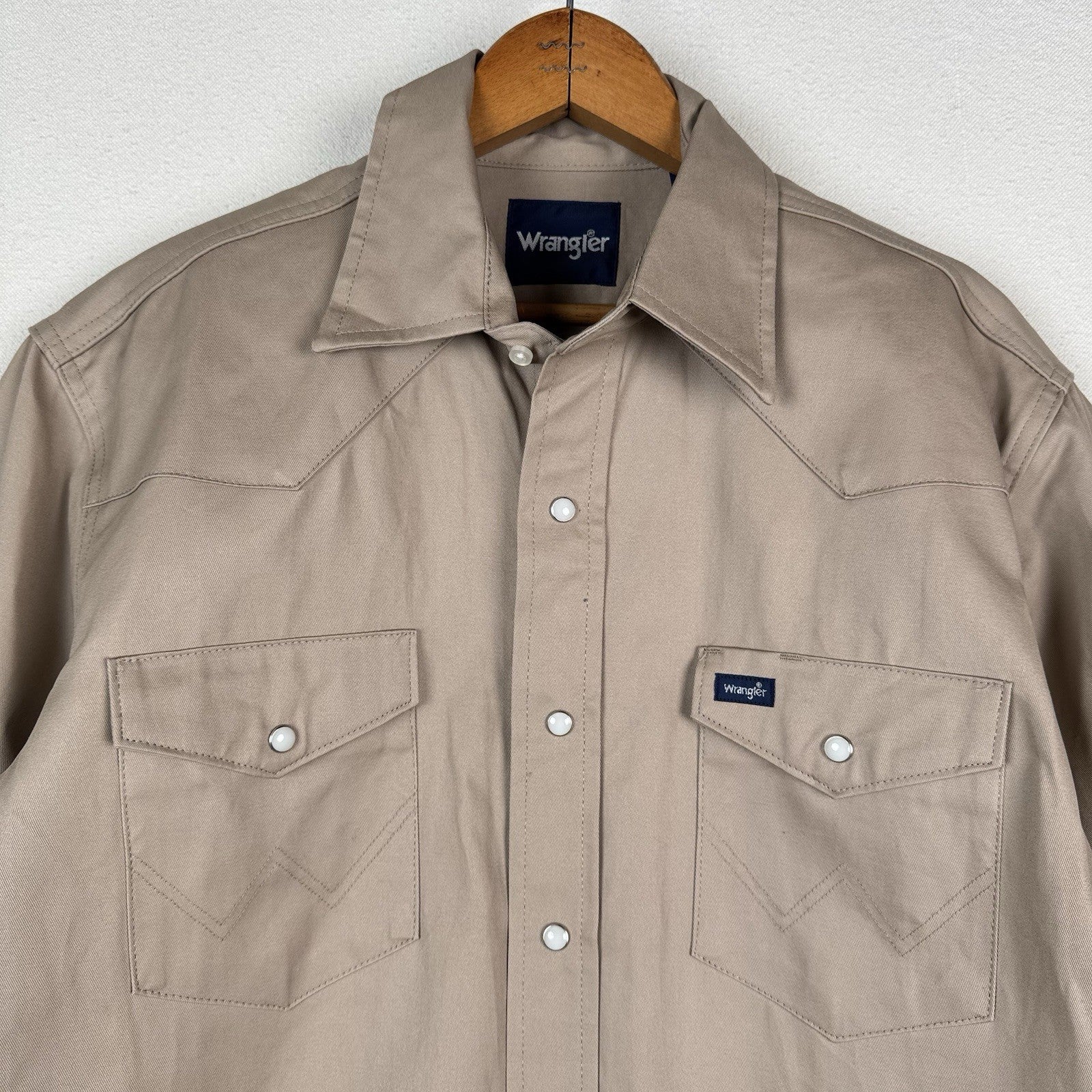 NWT Wrangler Mens Large Western Shirt Beige L/S Pearlsnap Cowboy Work Wear Shirt