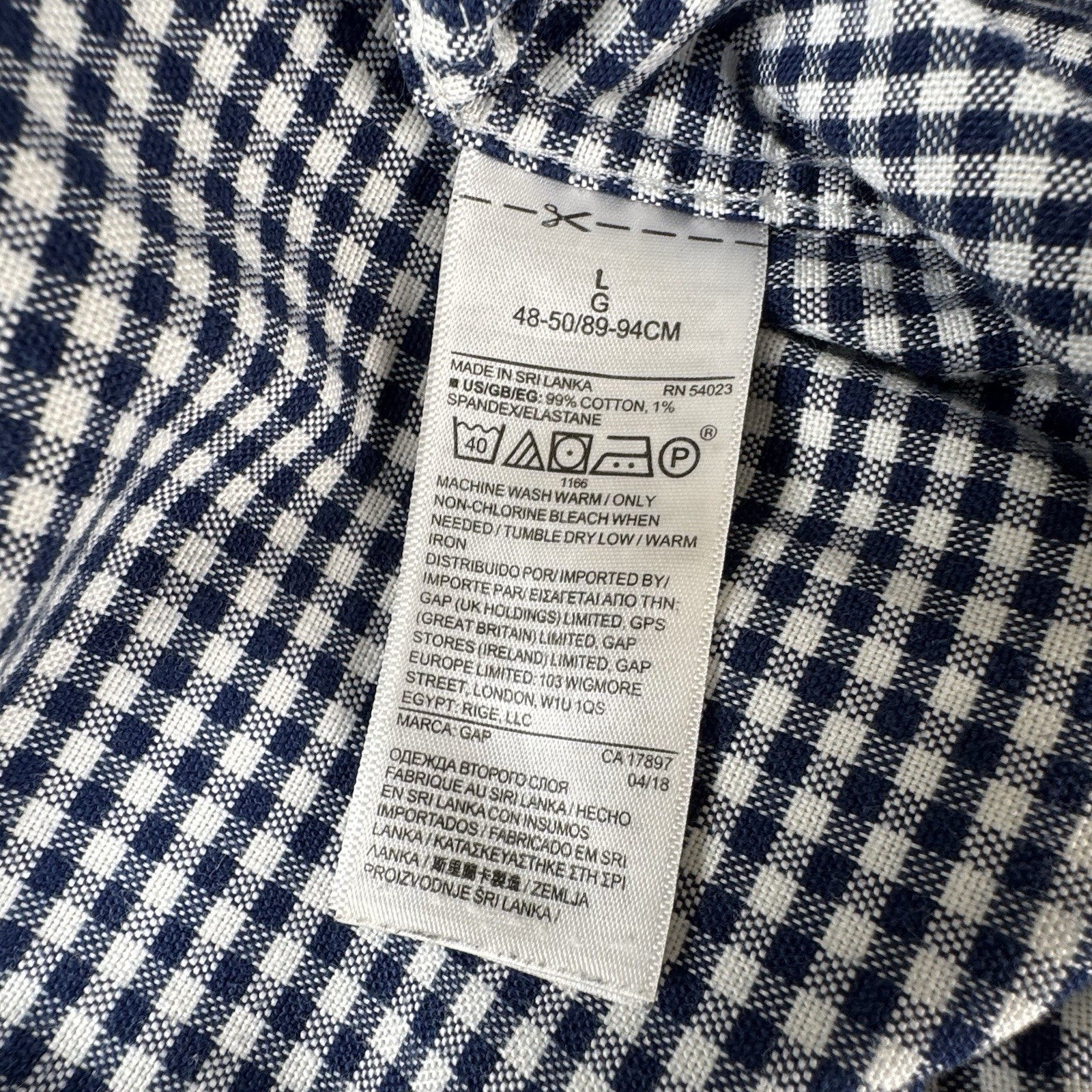 Gap Mens Large Button Up Shirt LS Stretch Stndrd Fit Blue White Gingham Check