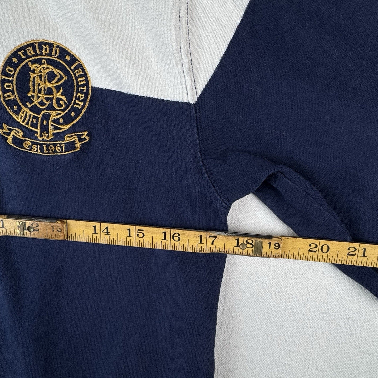 90’s Vtg Polo Ralph Lauren Women’s L Scribble Rugby  Shoulder Elbow Patch 17.5”
