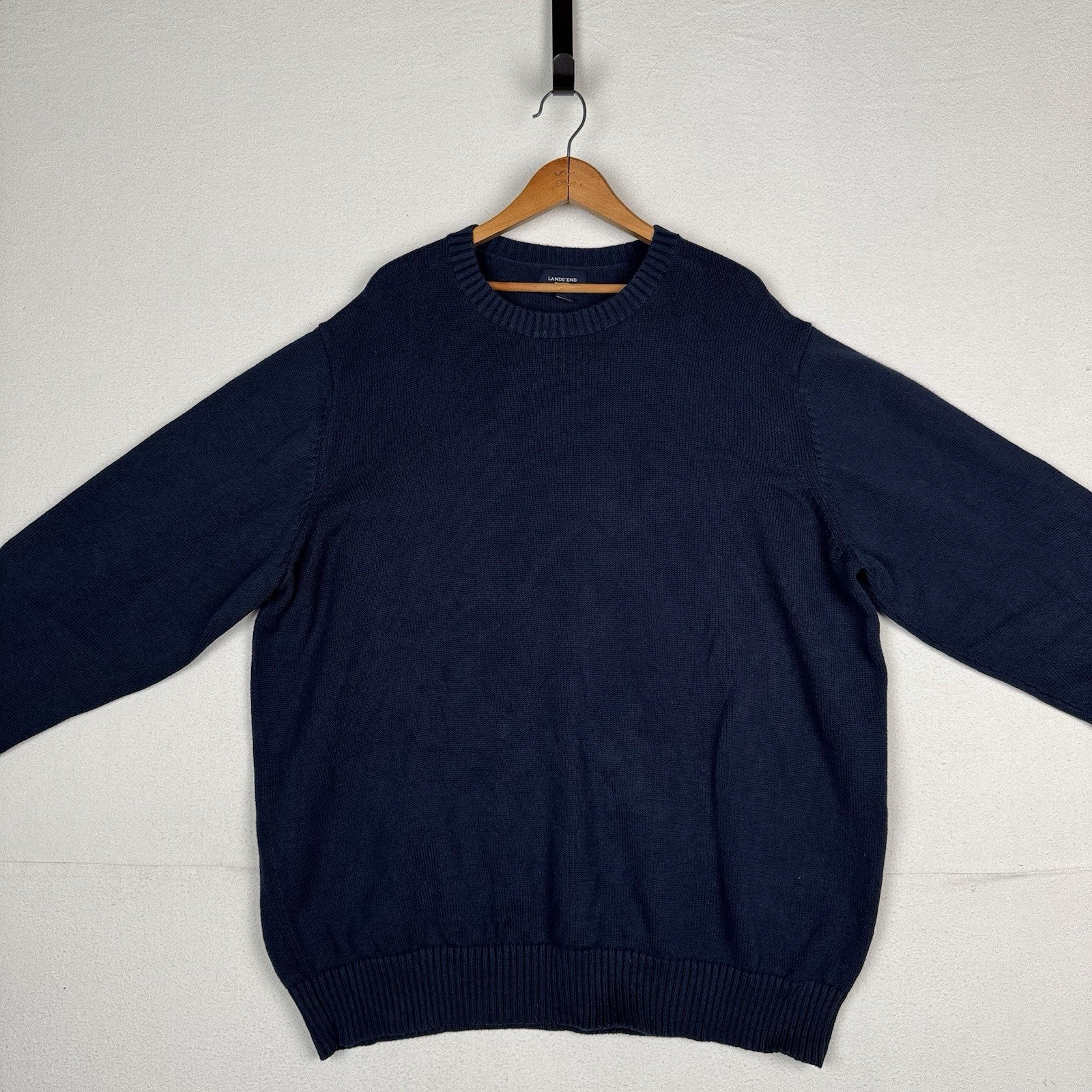 Lands' End Drifter Pullover Crewneck Sweater Navy Blue Cotton 3XLT 54-56 Tall